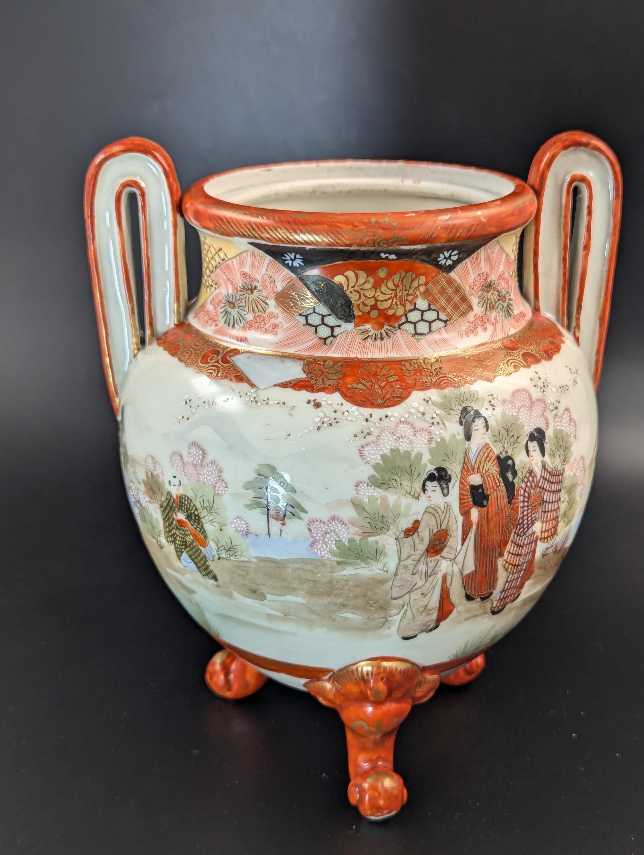 Antique Two Handled Footed Jar by Watano, Kutani, Meiji period (1868 -1912