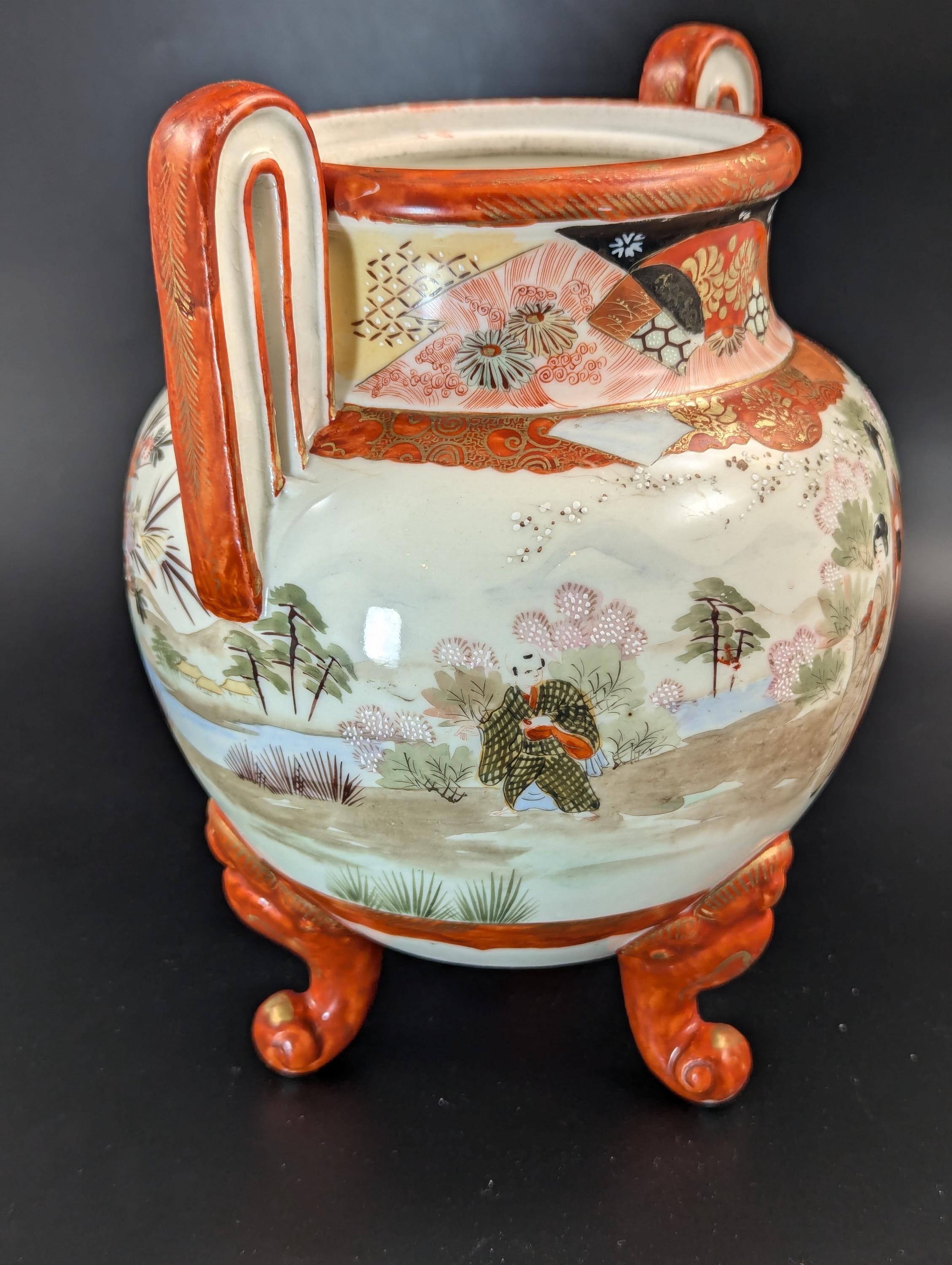 Antique Two Handled Footed Jar by Watano, Kutani, Meiji period (1868 -1912