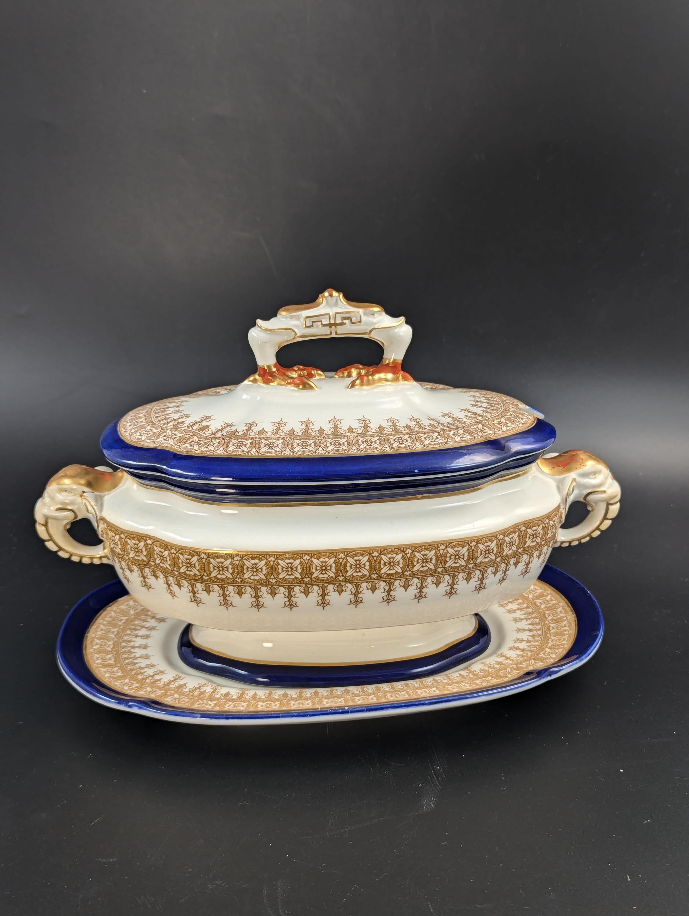 Antique Royal Worcester Vitreous gravy boat, with underplate, c. 1899.