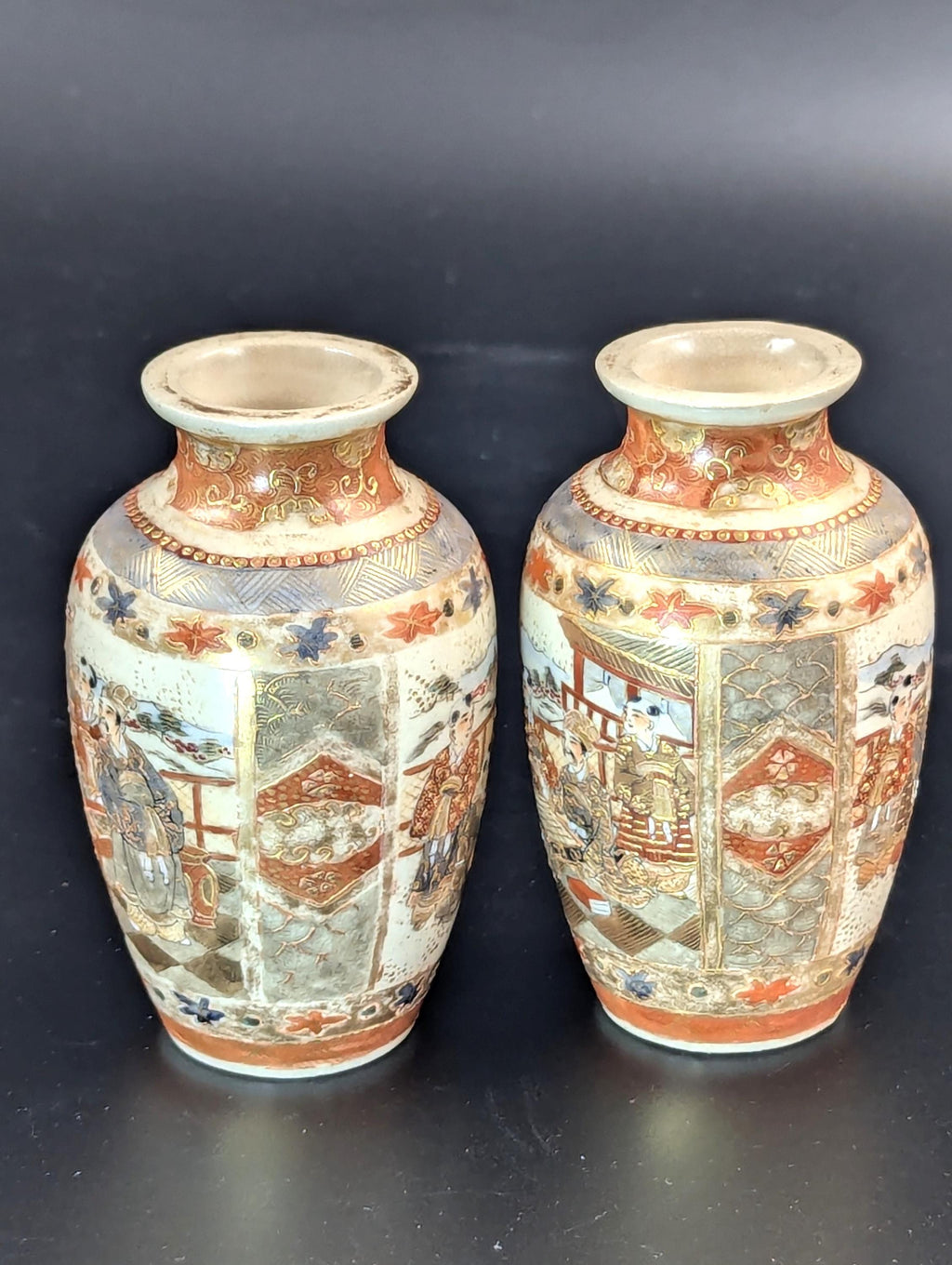 Antique Small Hand Painted Vases, Kutani, Japan, Meiji Period