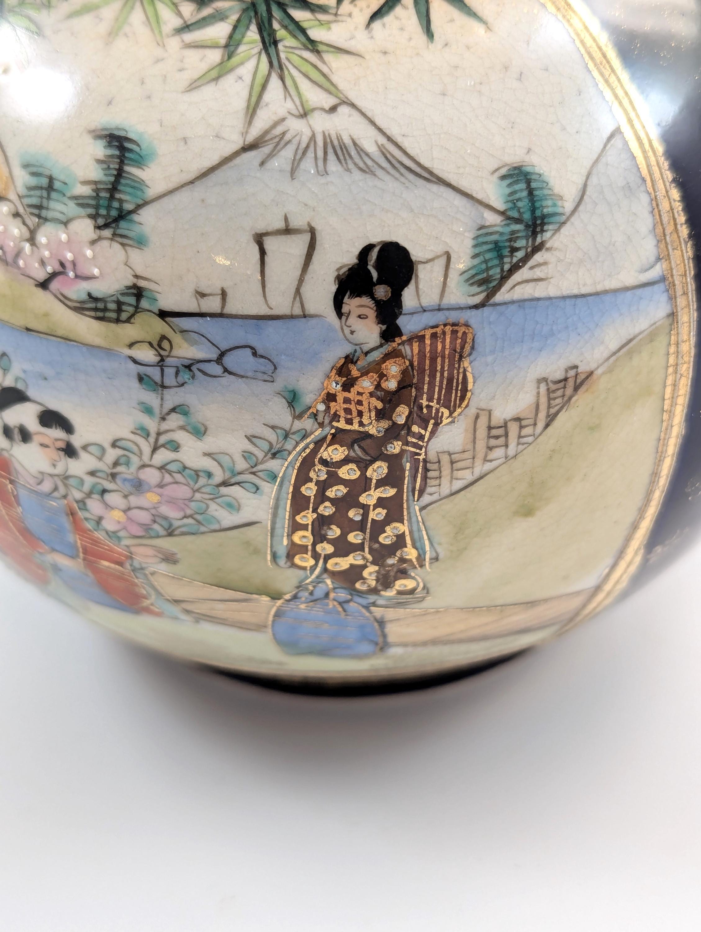 Antique Hand Painted Vase by Satsuma, Japan, Meiji period