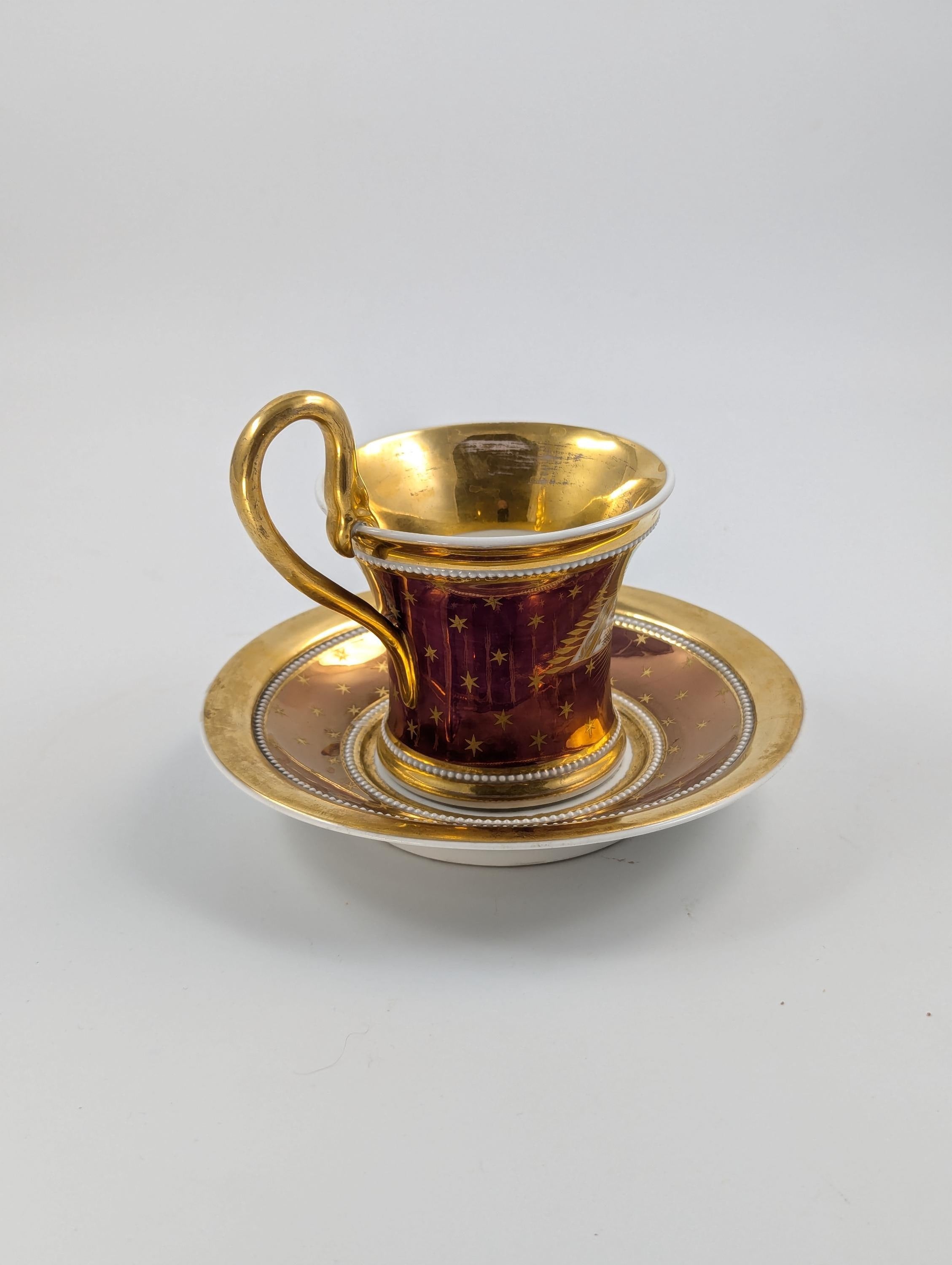 Antique KPM Berlin, Germany, Porcelain Hand-Painted Cup & Saucer, c. 1800
