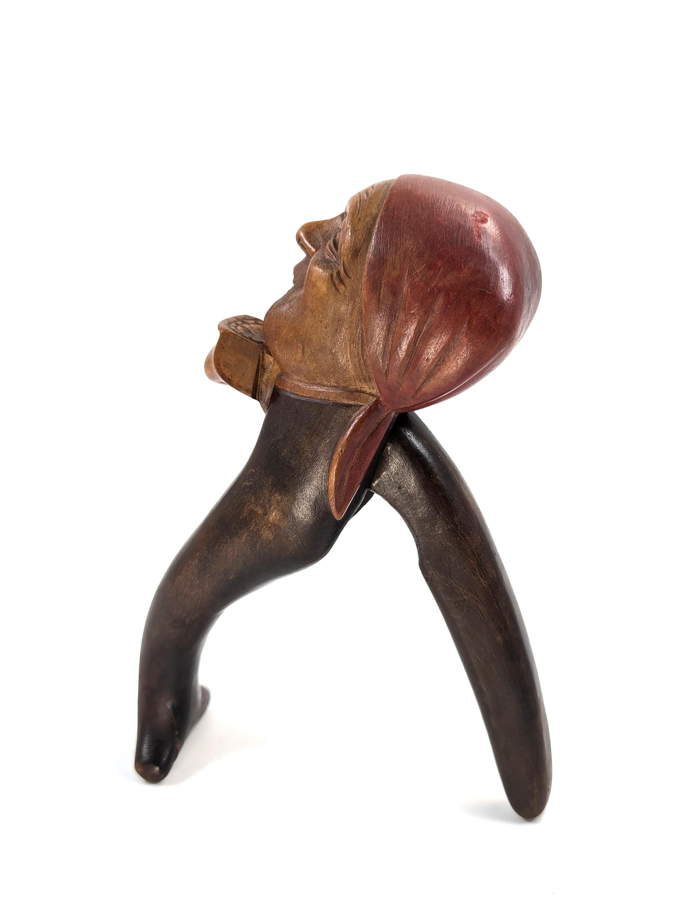 Antique Black Forest Carved Wood Nutcracker: Grotesque Woman Folk Art