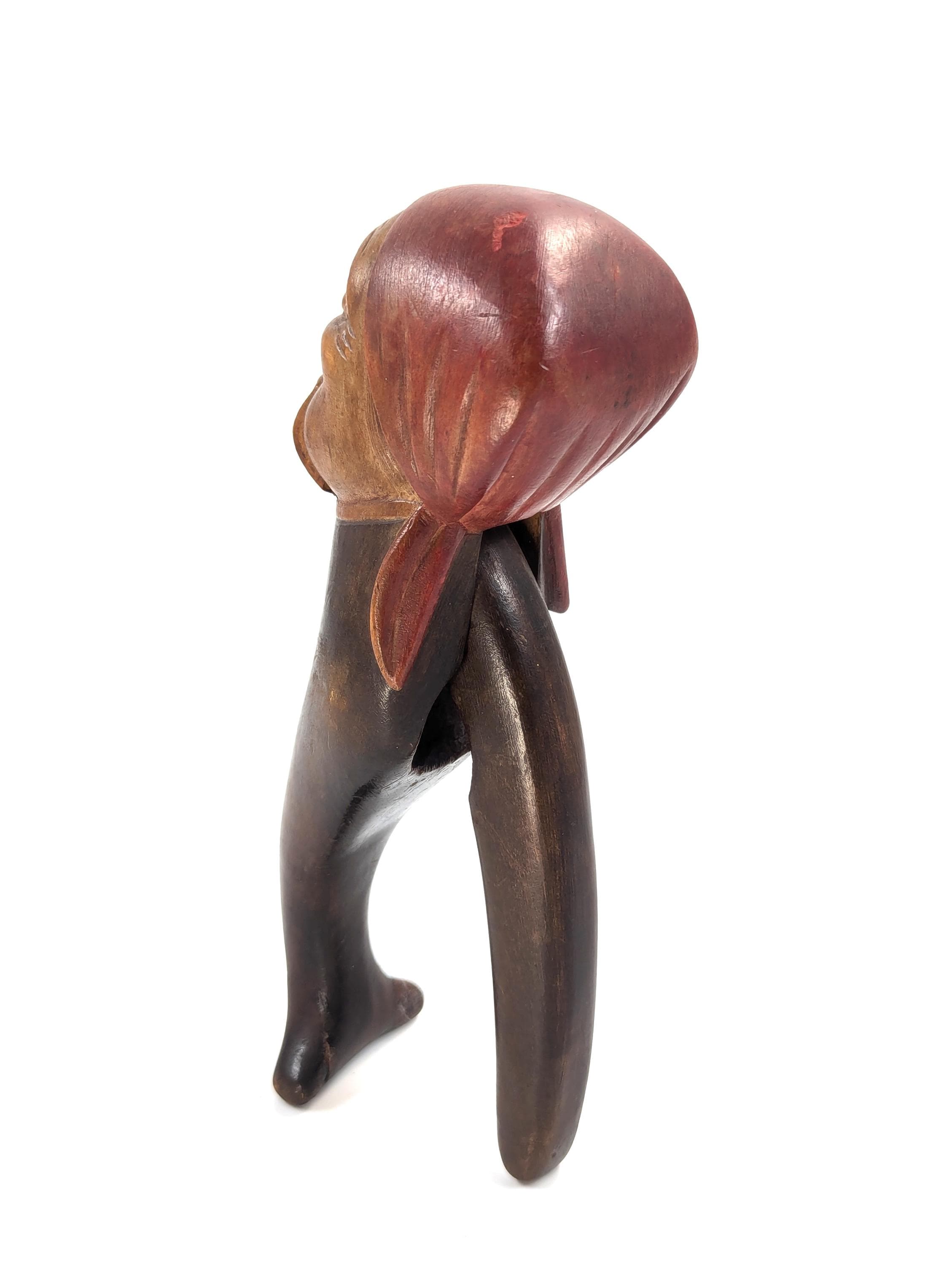 Antique Black Forest Carved Wood Nutcracker: Grotesque Woman Folk Art