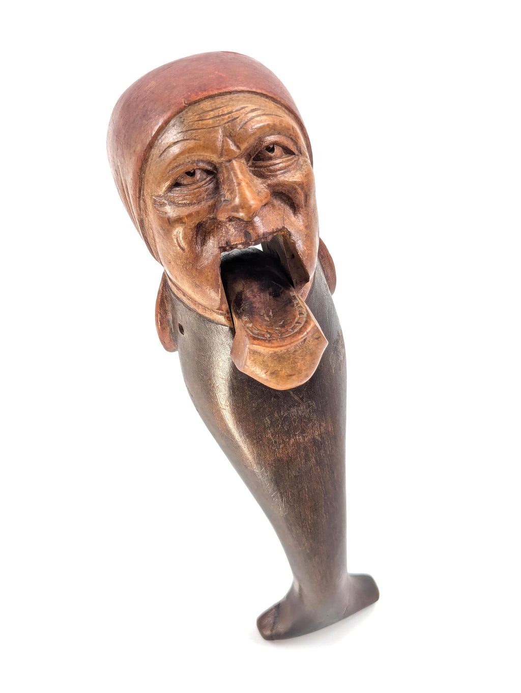 Antique Black Forest Carved Wood Nutcracker: Grotesque Woman Folk Art