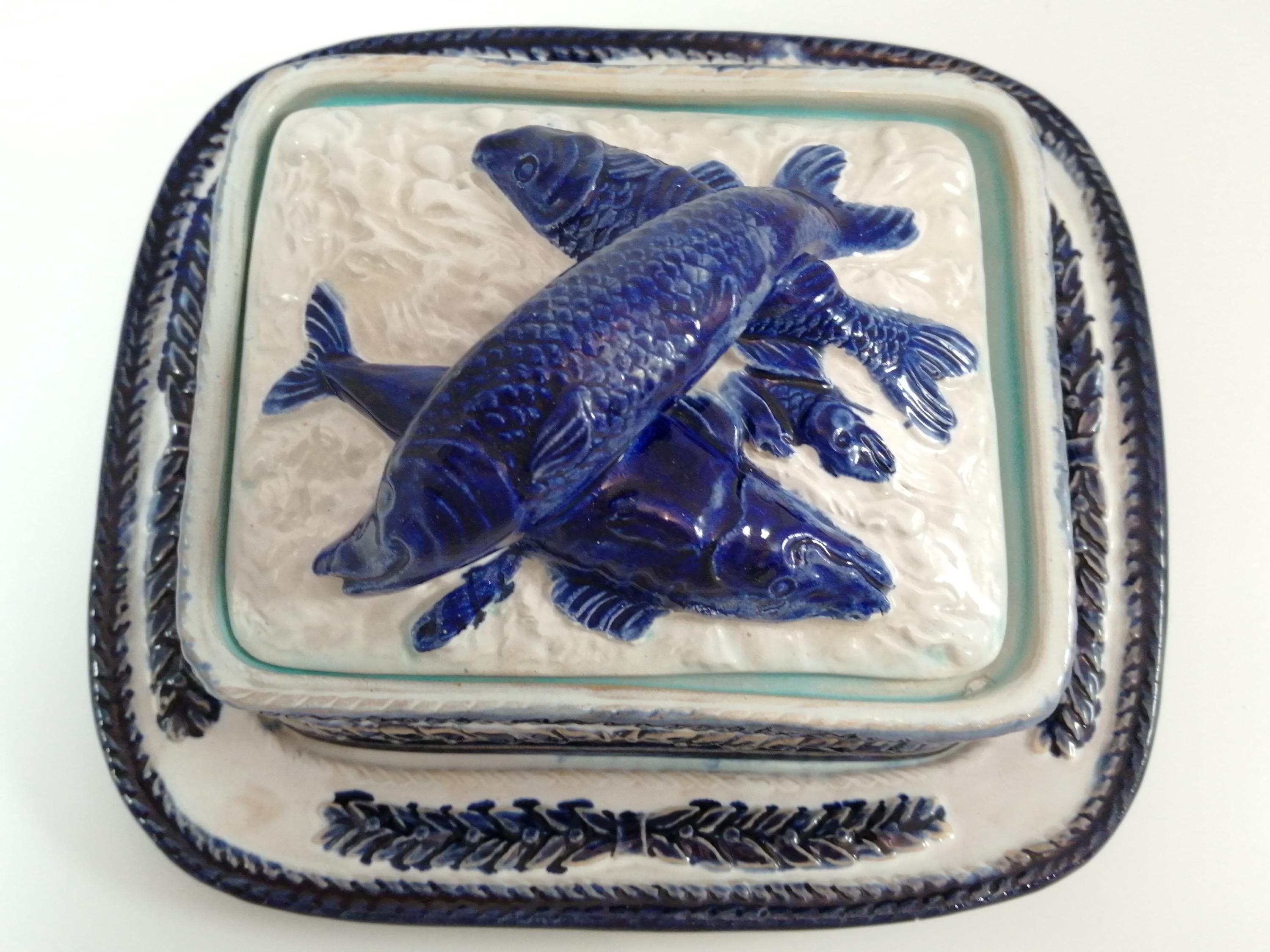 A majolica sardine box by Thomas Forester & Sons, late 19th century