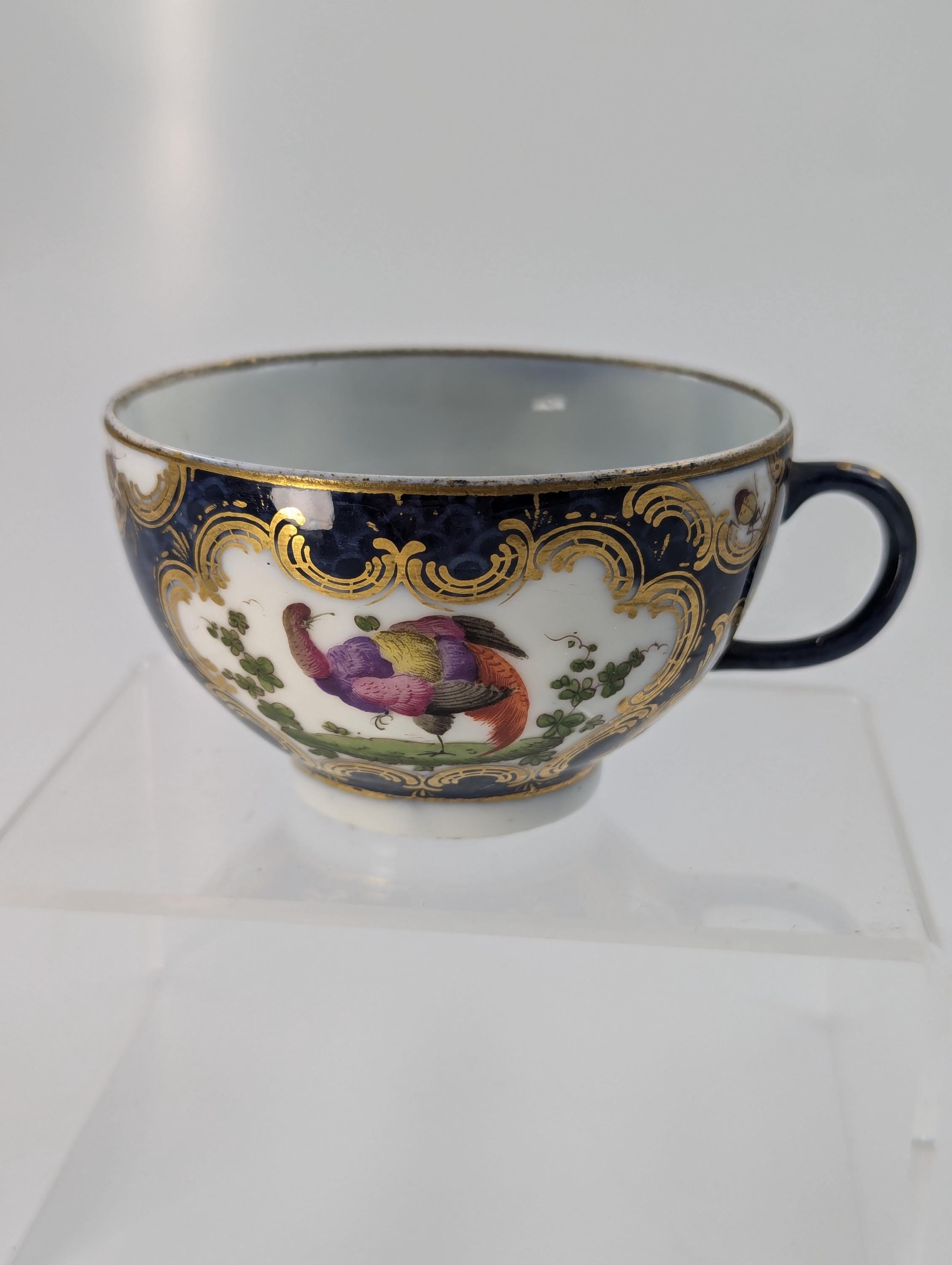 A Rare 18th Century Worcester Tea Cup with Hand-Painted Exotic Birds - c.1760