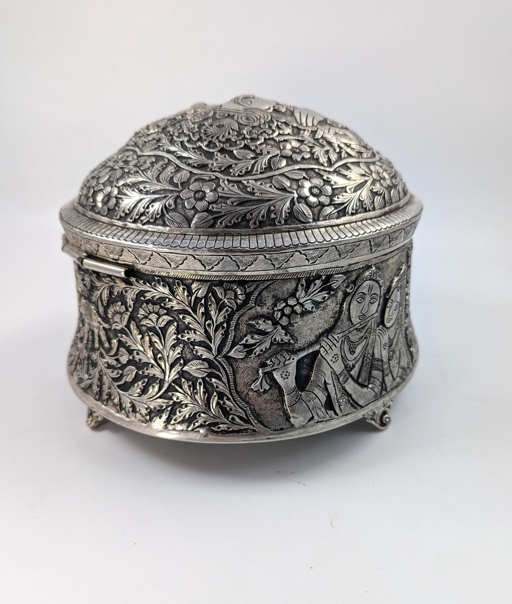 Antique Indian Handmade Silver Plated Pandan Box, c. 19th century.