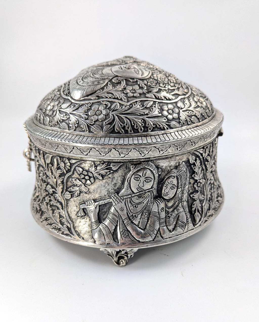 Antique Indian Handmade Silver Plated Pandan Box, c. 19th century.