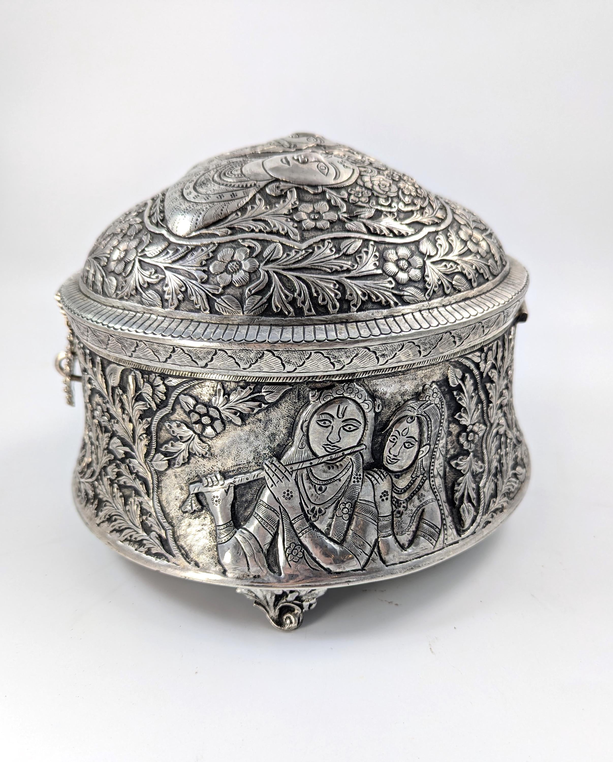 Antique Indian Handmade Silver Plated Pandan Box, c. 19th century.