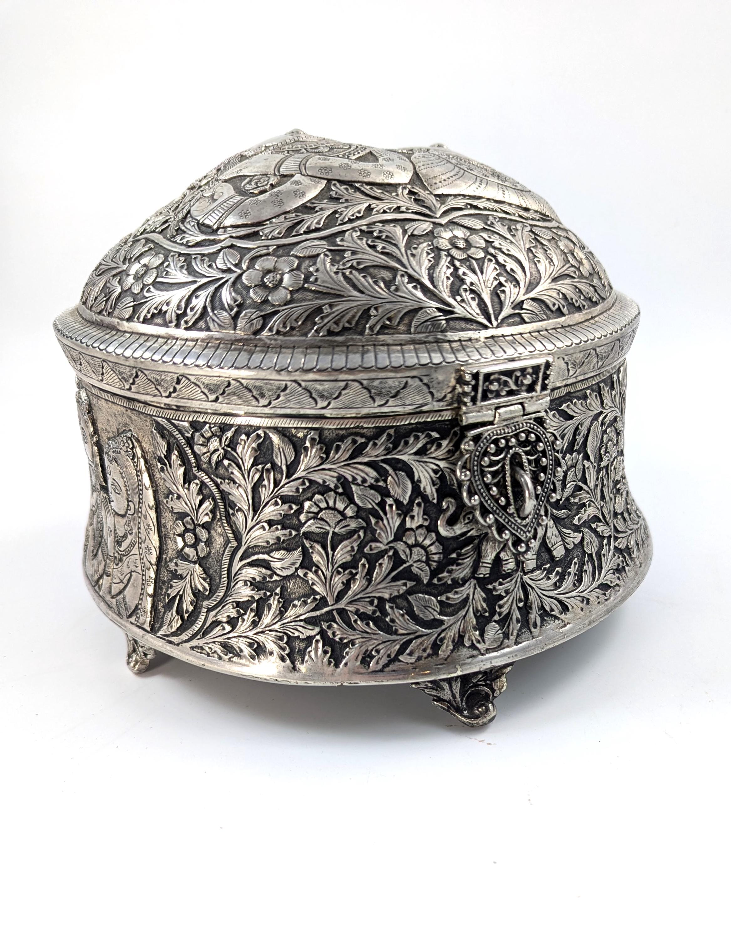 Antique Indian Handmade Silver Plated Pandan Box, c. 19th century.