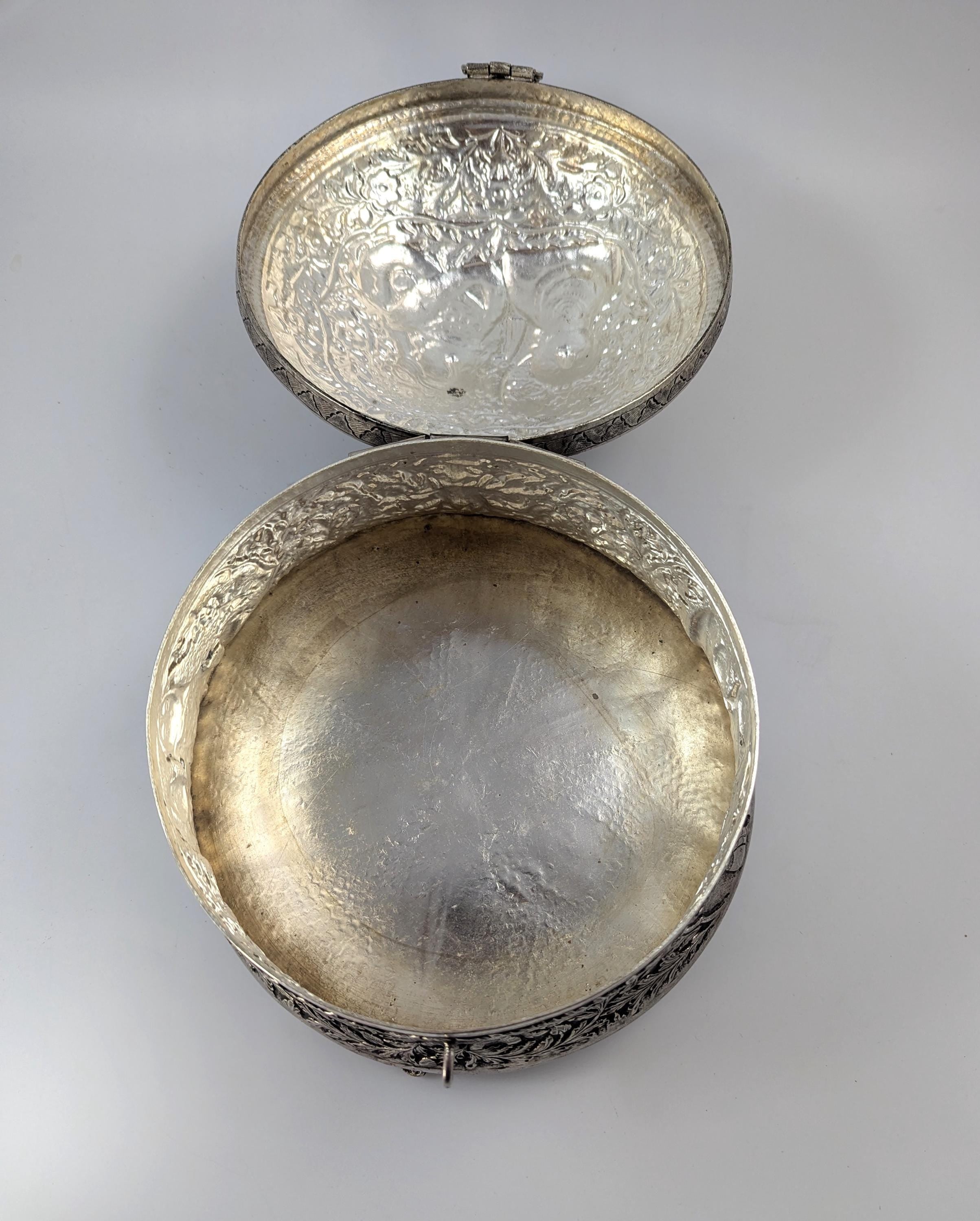 Antique Indian Handmade Silver Plated Pandan Box, c. 19th century.