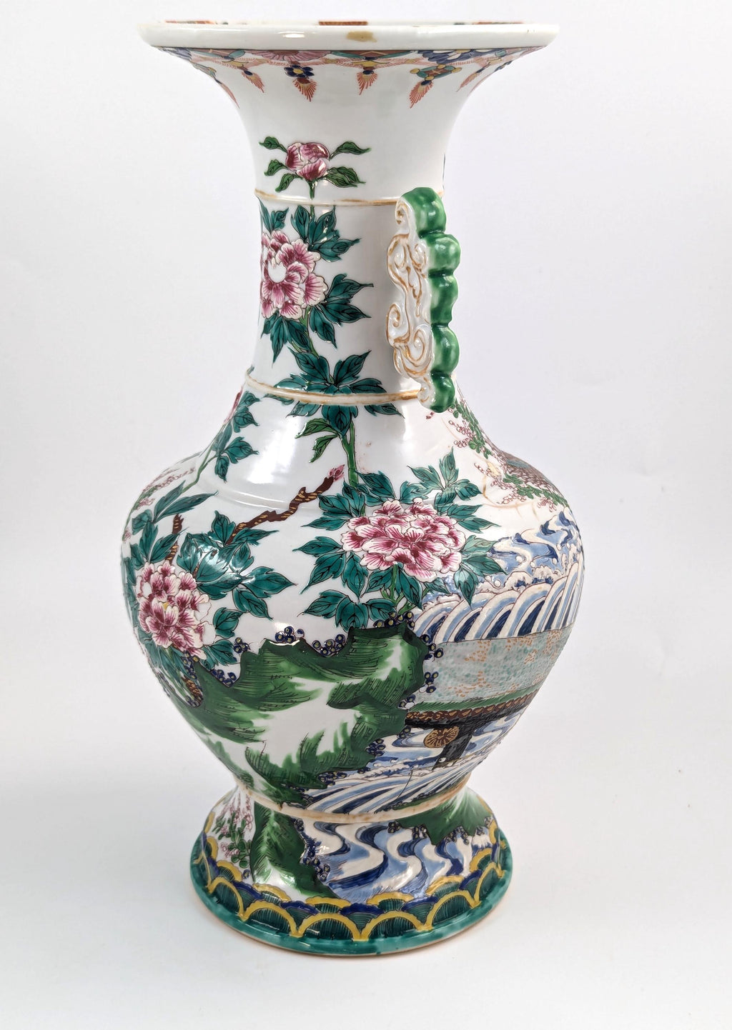 Antique Porcelain Kyoto Satsuma Vase with Handles, Japan, c. 19th
