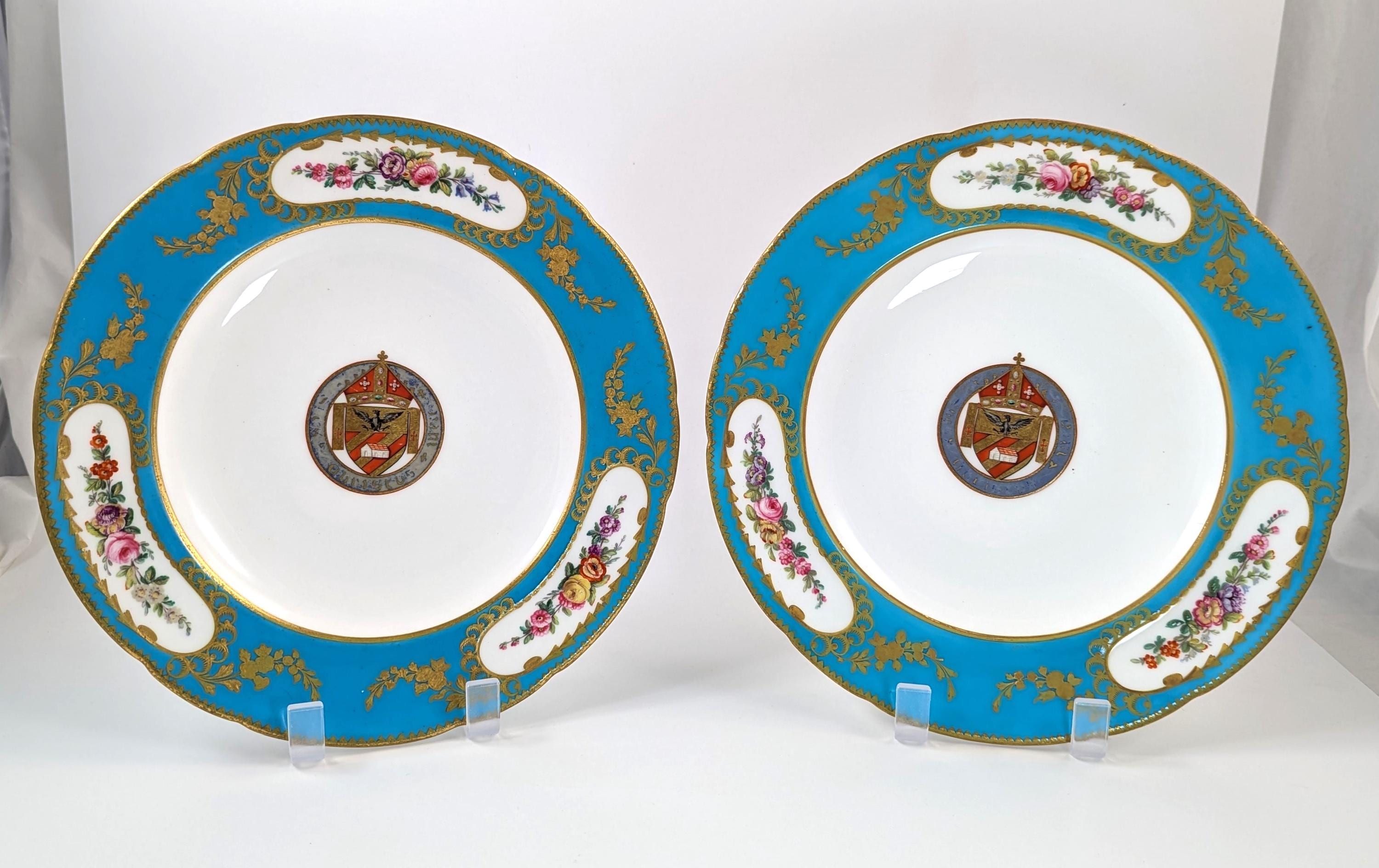 Antique Minton Cabinet Porcelain Armorial Plates, c.1860.