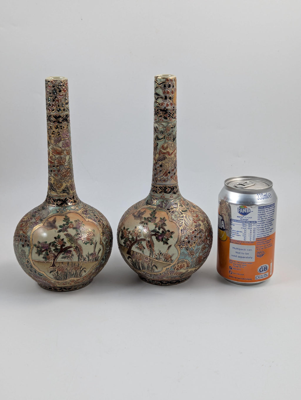 Antique Handpainted Bud Vases, Satsuma, signed by Gyokushū, Meiji period (1868-1912).