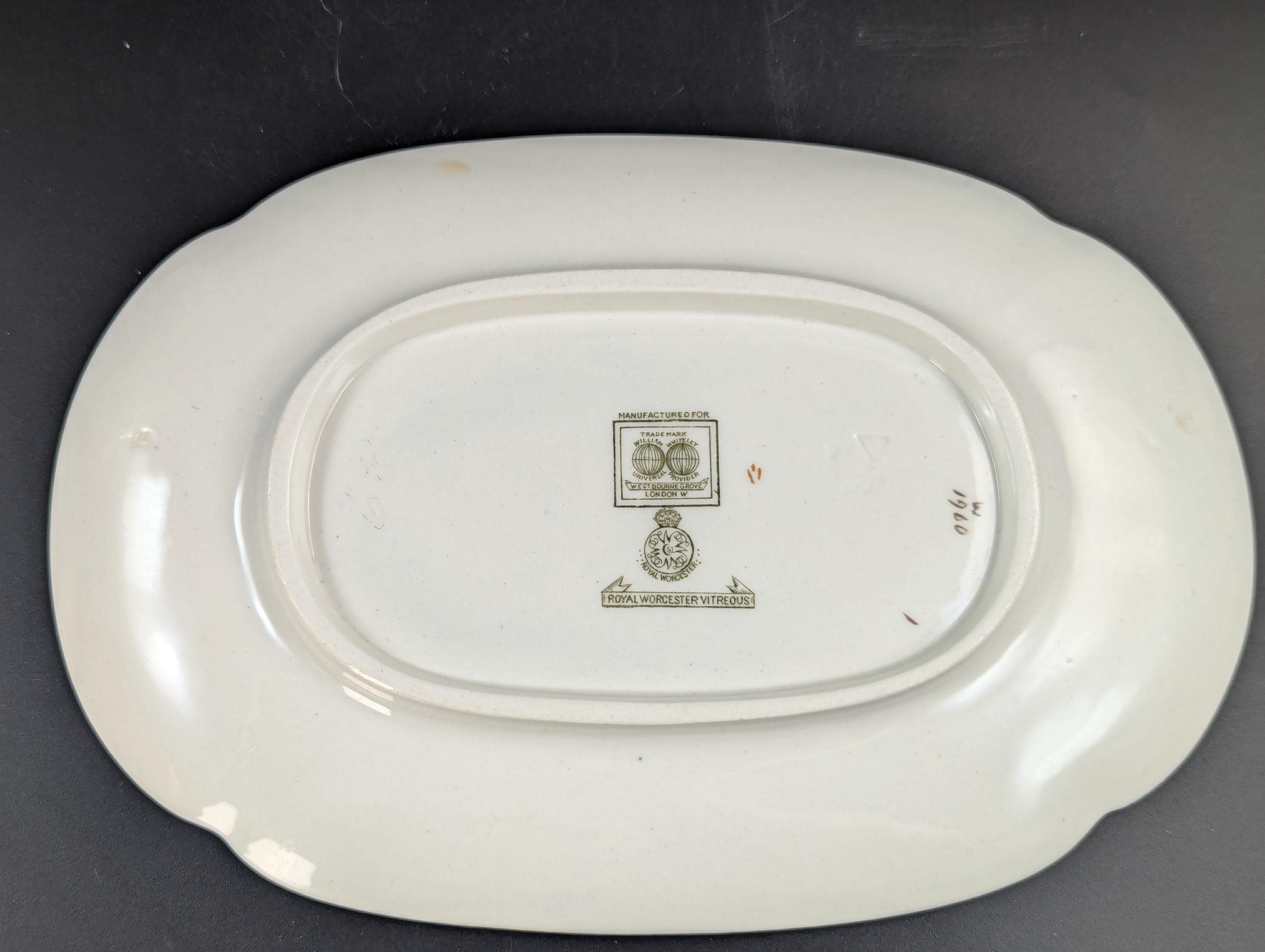 Antique Royal Worcester Vitreous gravy boat, with underplate, c. 1899.