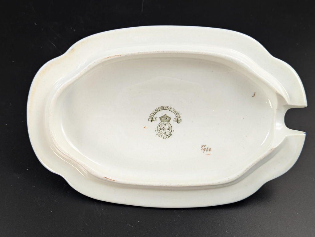 Antique Royal Worcester Vitreous gravy boat, with underplate, c. 1899.