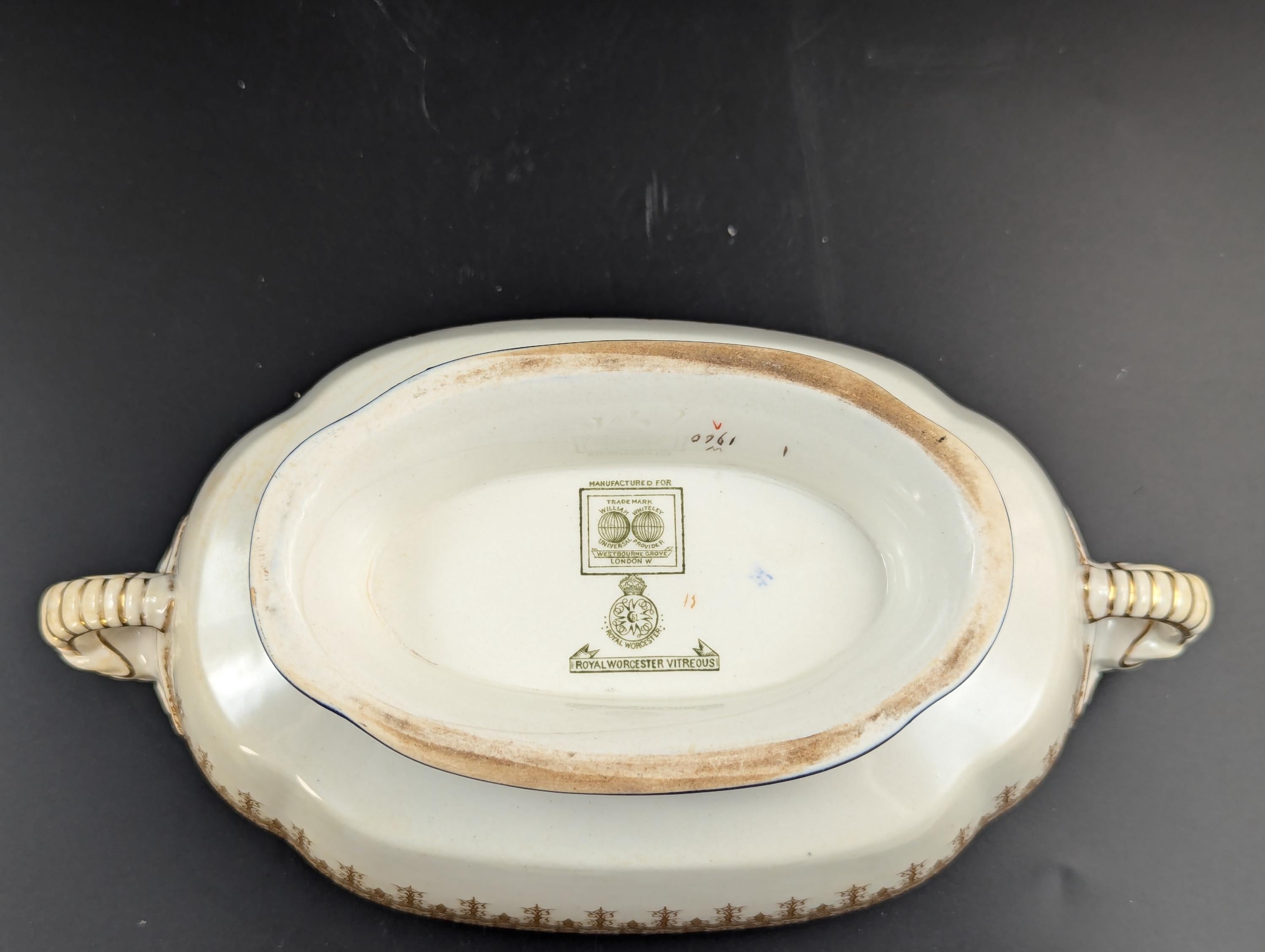 Antique Royal Worcester Vitreous gravy boat, with underplate, c. 1899.