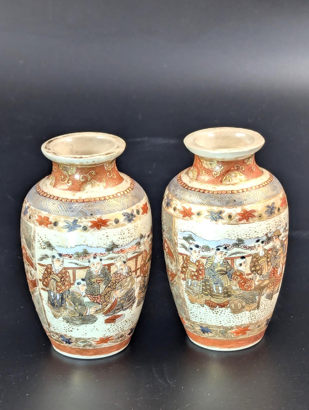 Antique Small Hand Painted Vases, Kutani, Japan, Meiji Period