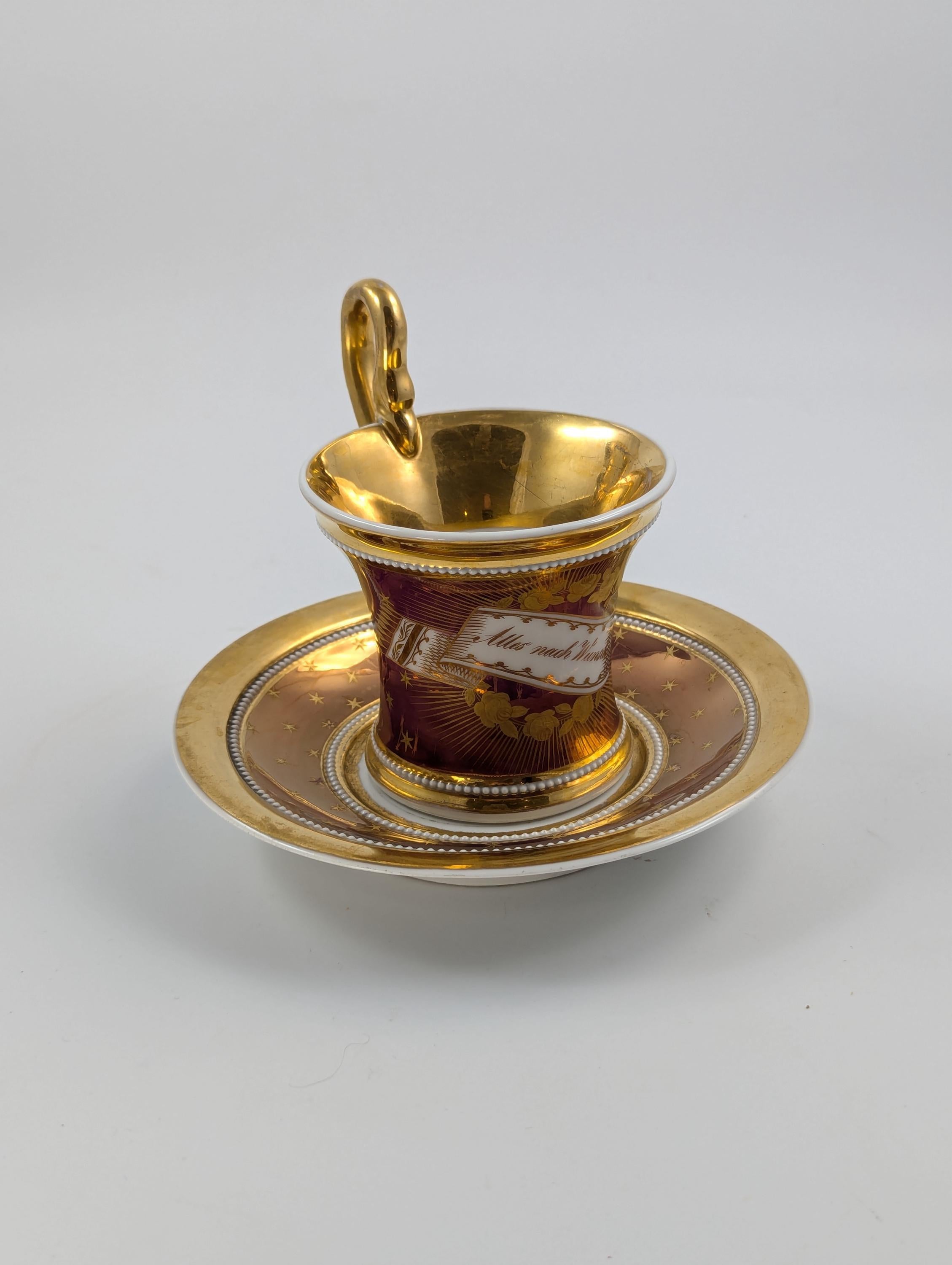 Antique KPM Berlin, Germany, Porcelain Hand-Painted Cup & Saucer, c. 1800