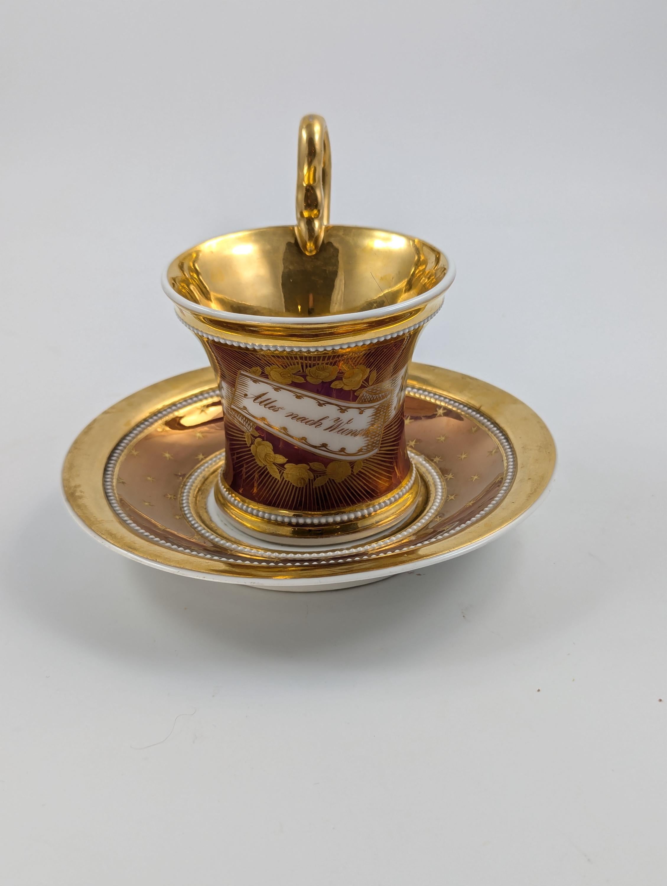 Antique KPM Berlin, Germany, Porcelain Hand-Painted Cup & Saucer, c. 1800