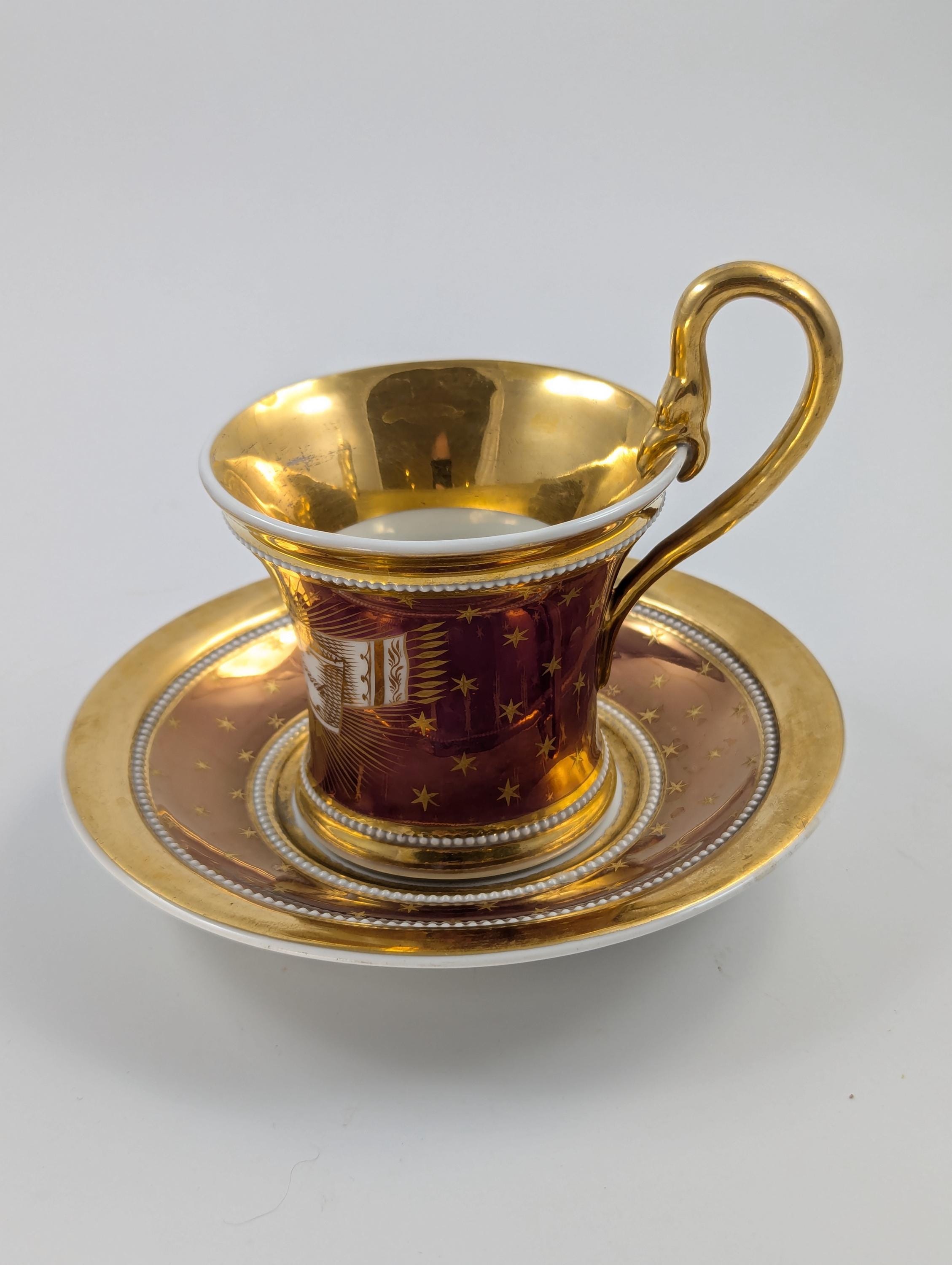 Antique KPM Berlin, Germany, Porcelain Hand-Painted Cup & Saucer, c. 1800