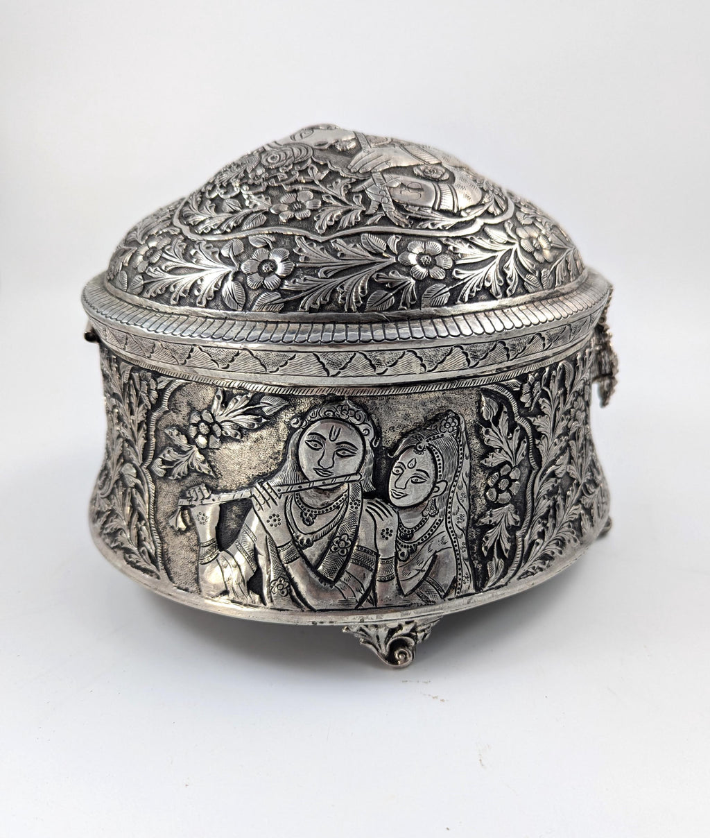 Antique Indian Handmade Silver Plated Pandan Box, c. 19th century.