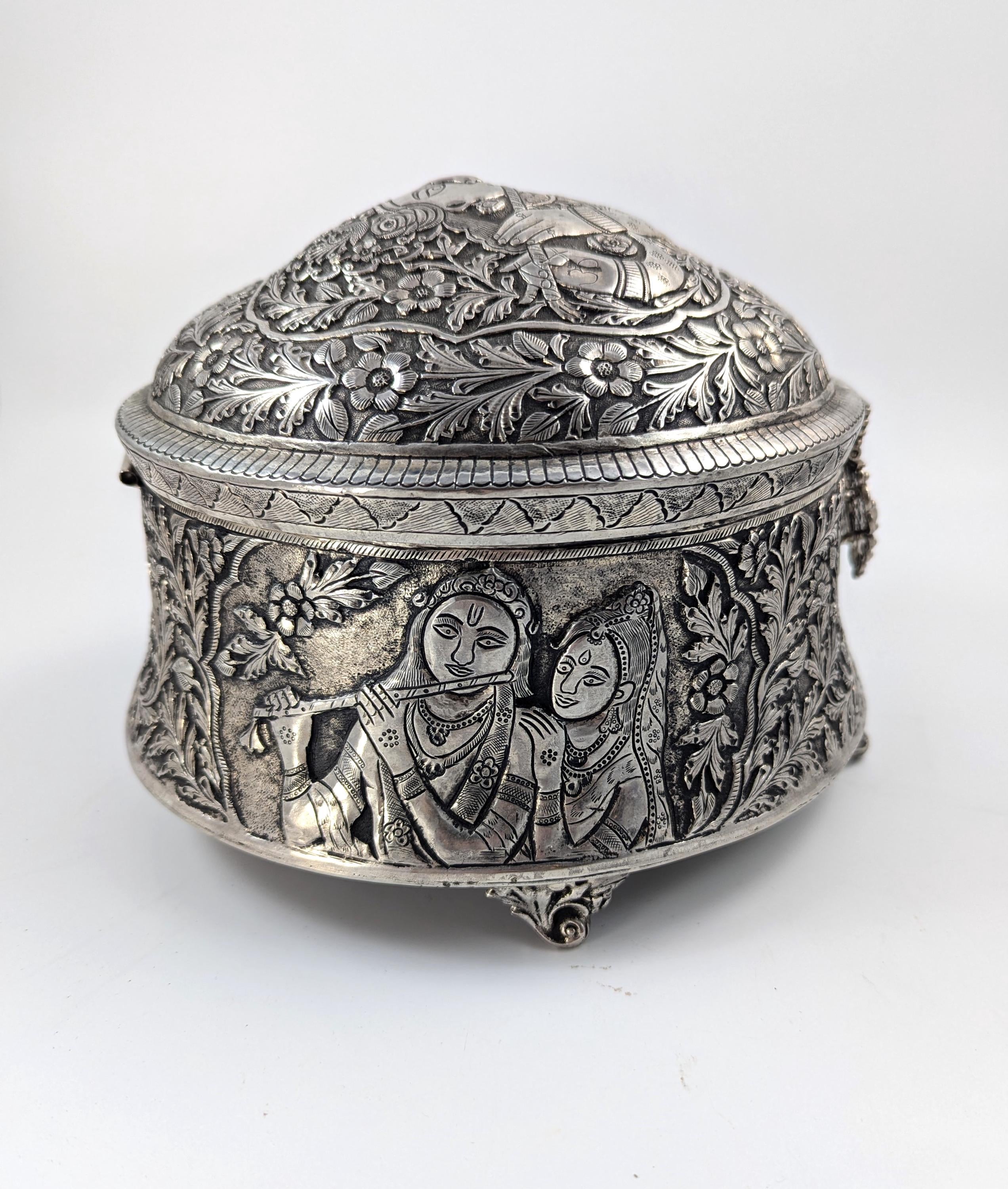 Antique Indian Handmade Silver Plated Pandan Box, c. 19th century.