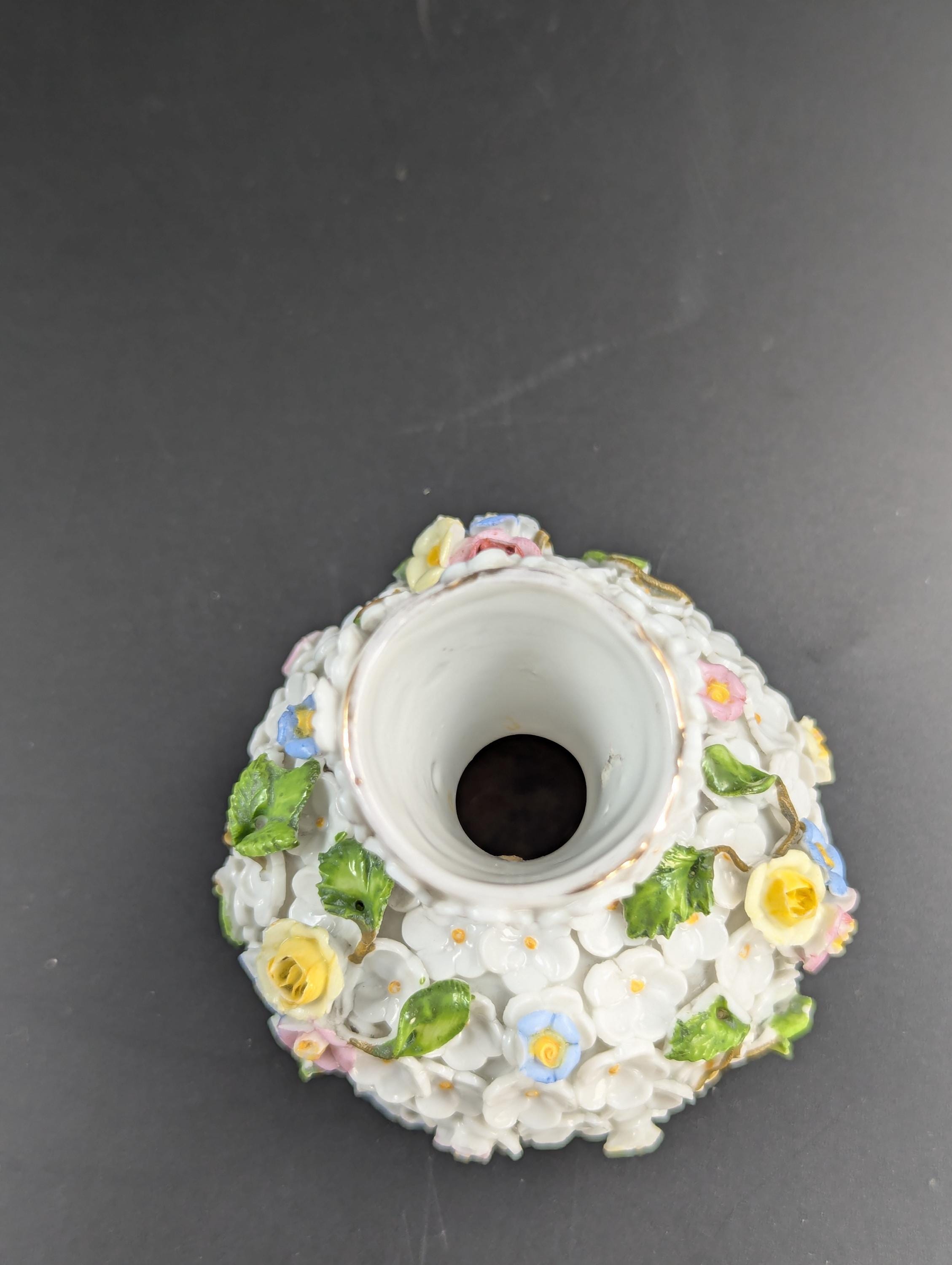 Porcelain Encrusted Vase and Salt Cellar by Bohne Söhne Rudolstadt, c. 1880.