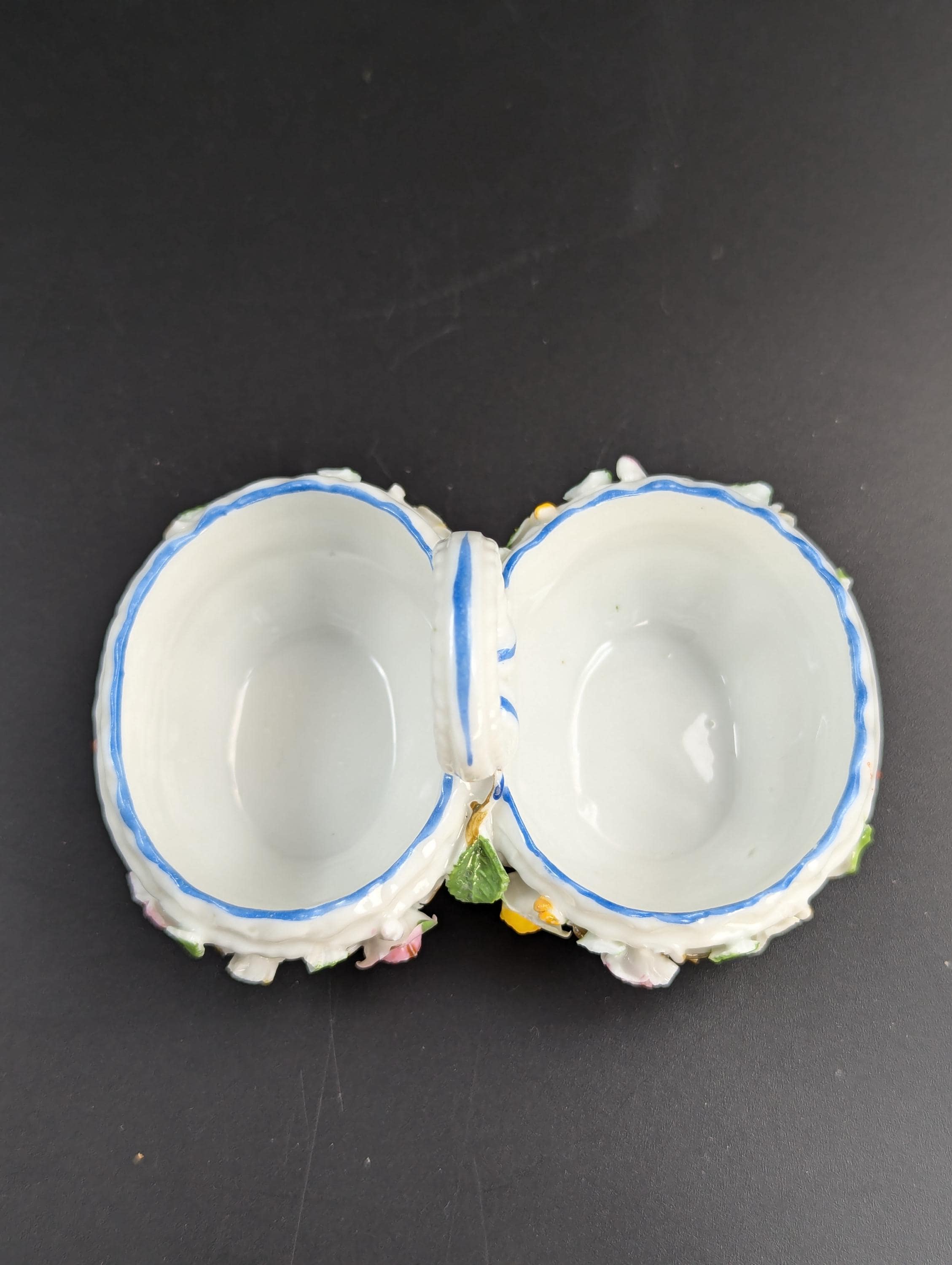 Porcelain Encrusted Vase and Salt Cellar by Bohne Söhne Rudolstadt, c. 1880.