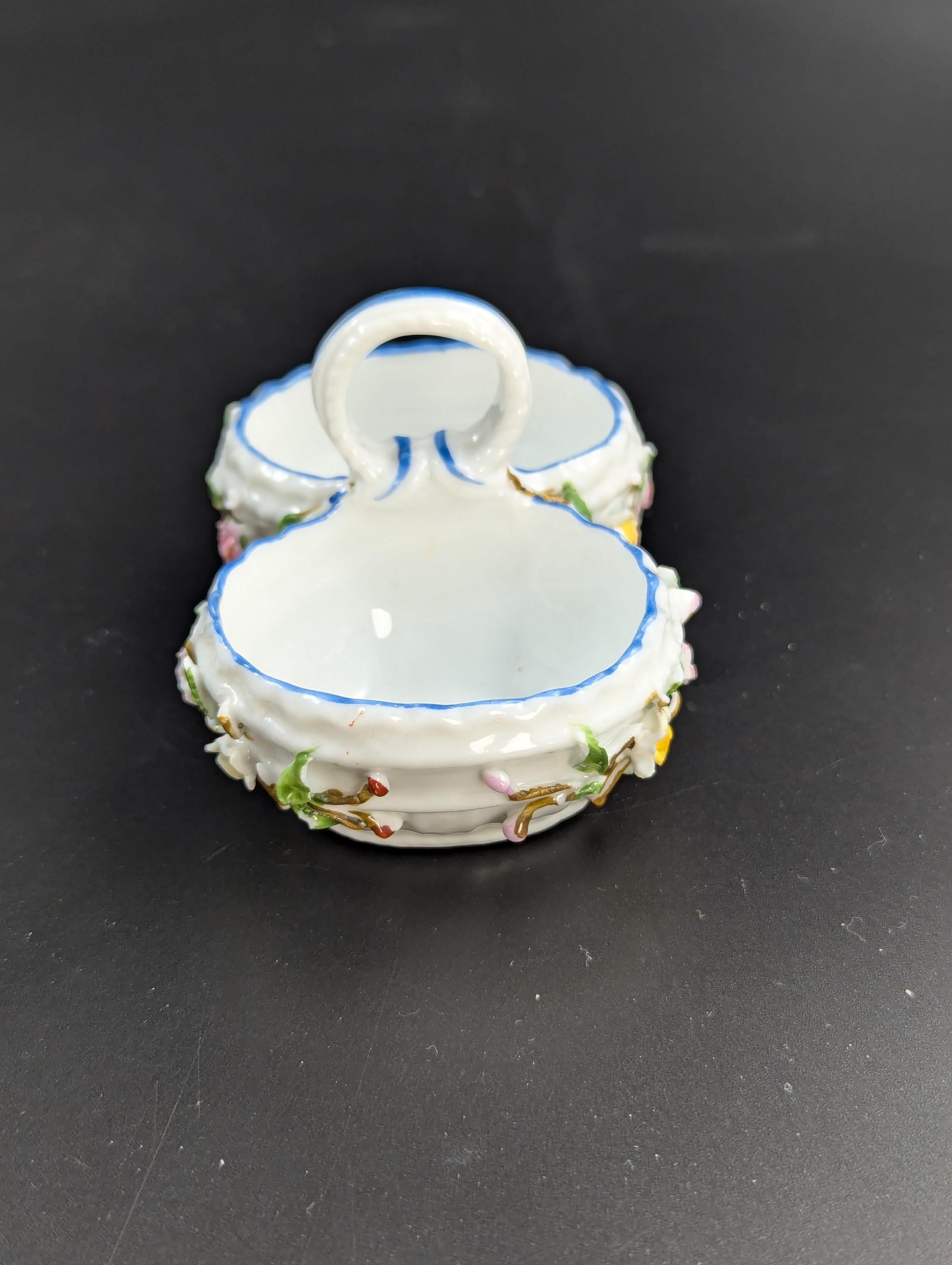Porcelain Encrusted Vase and Salt Cellar by Bohne Söhne Rudolstadt, c. 1880.