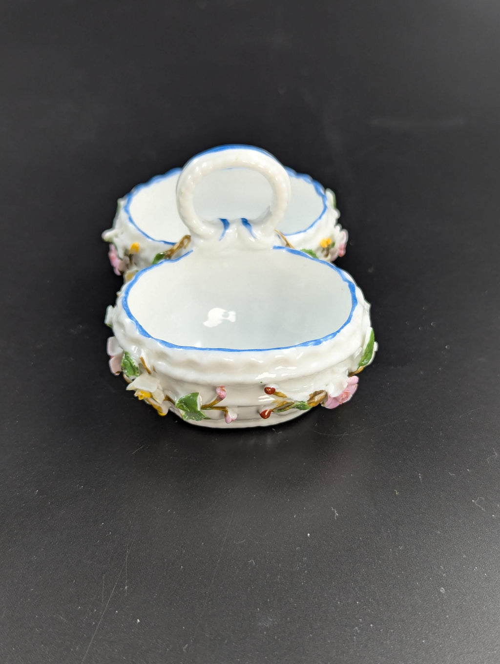Porcelain Encrusted Vase and Salt Cellar by Bohne Söhne Rudolstadt, c. 1880.