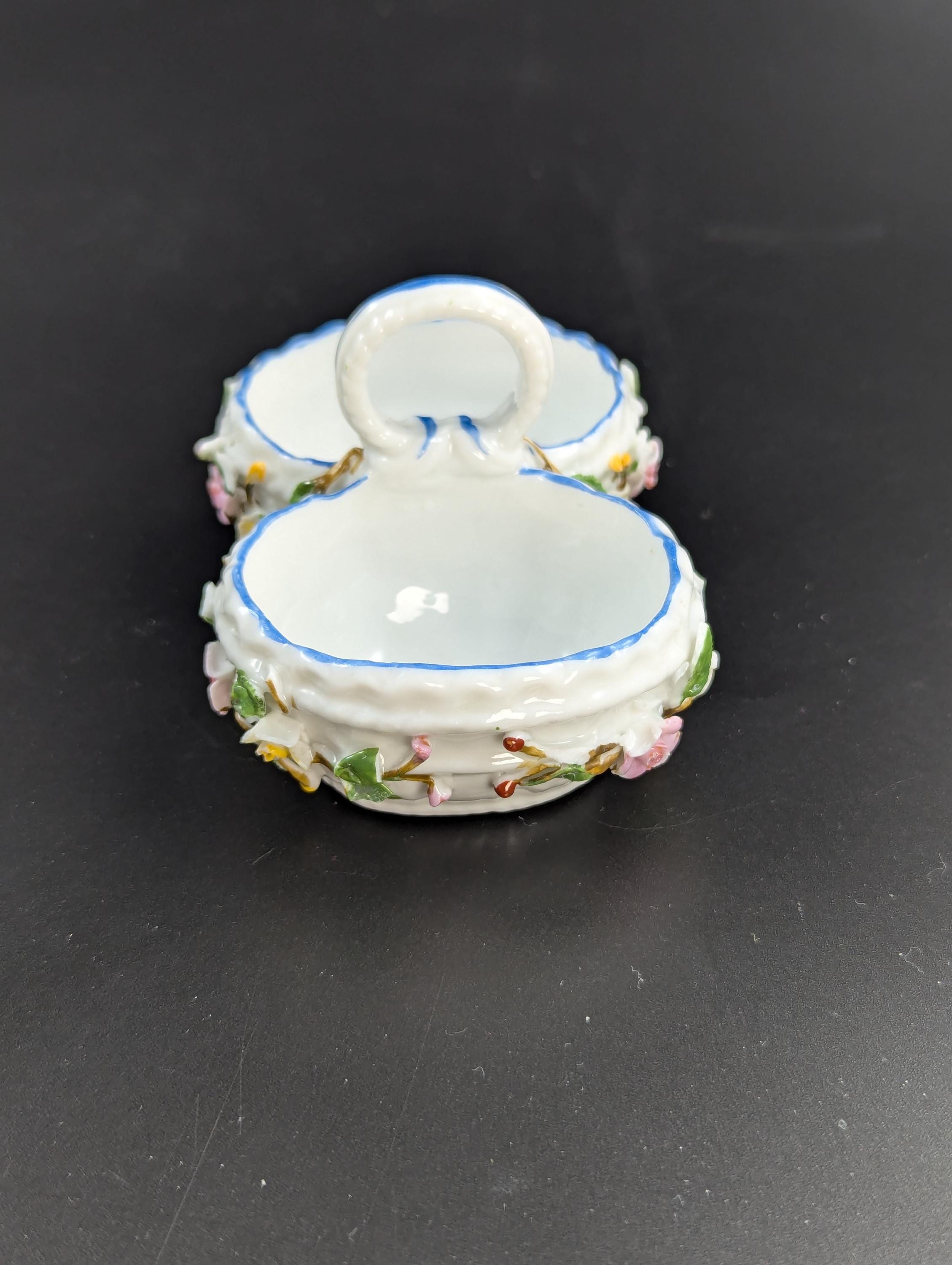 Porcelain Encrusted Vase and Salt Cellar by Bohne Söhne Rudolstadt, c. 1880.