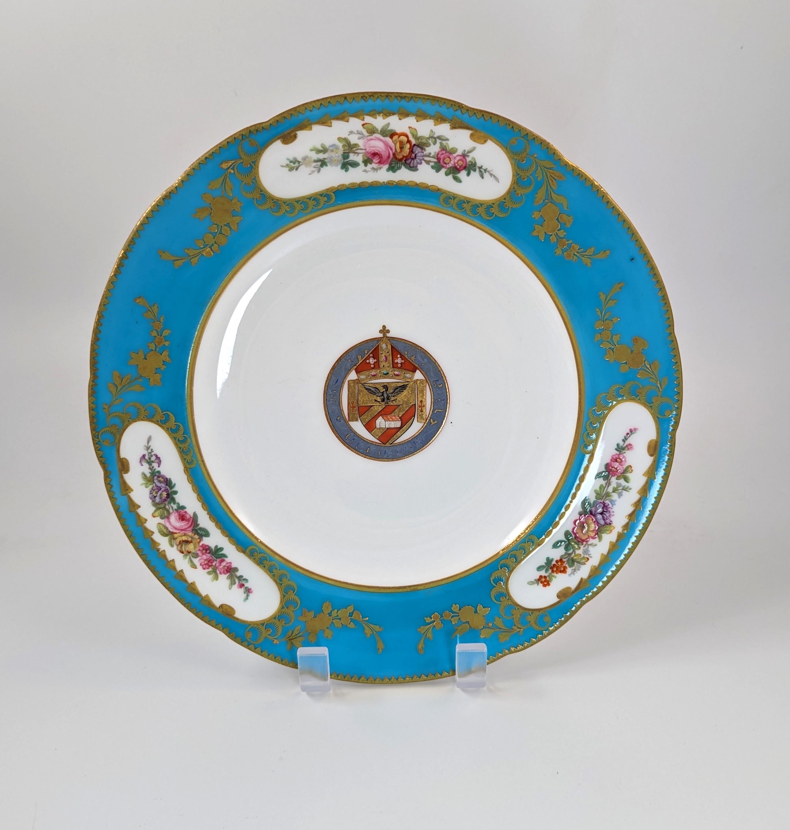 Antique Minton Cabinet Porcelain Armorial Plates, c.1860.