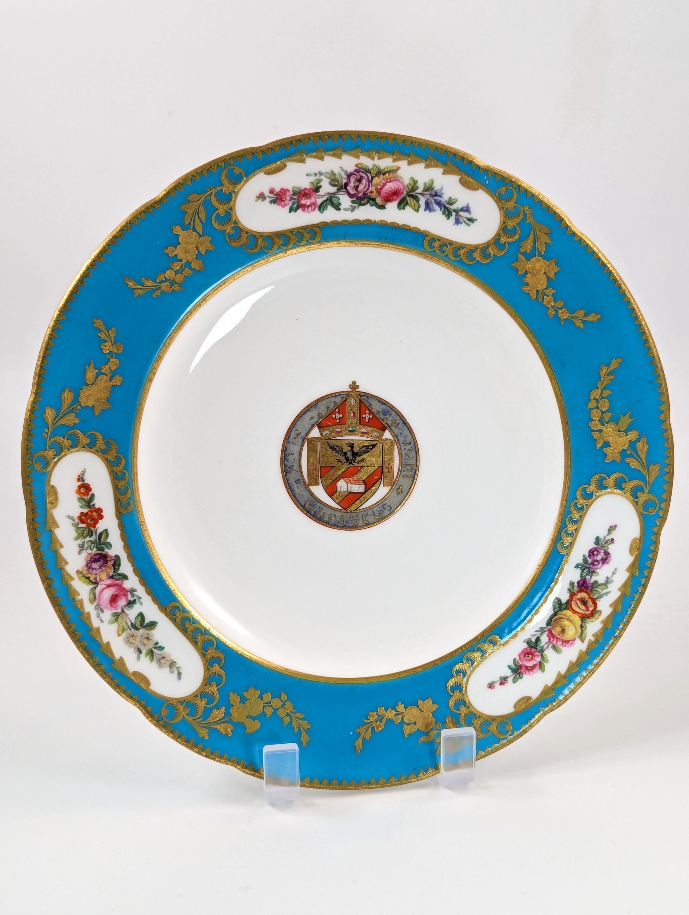 Antique Minton Cabinet Porcelain Armorial Plates, c.1860.
