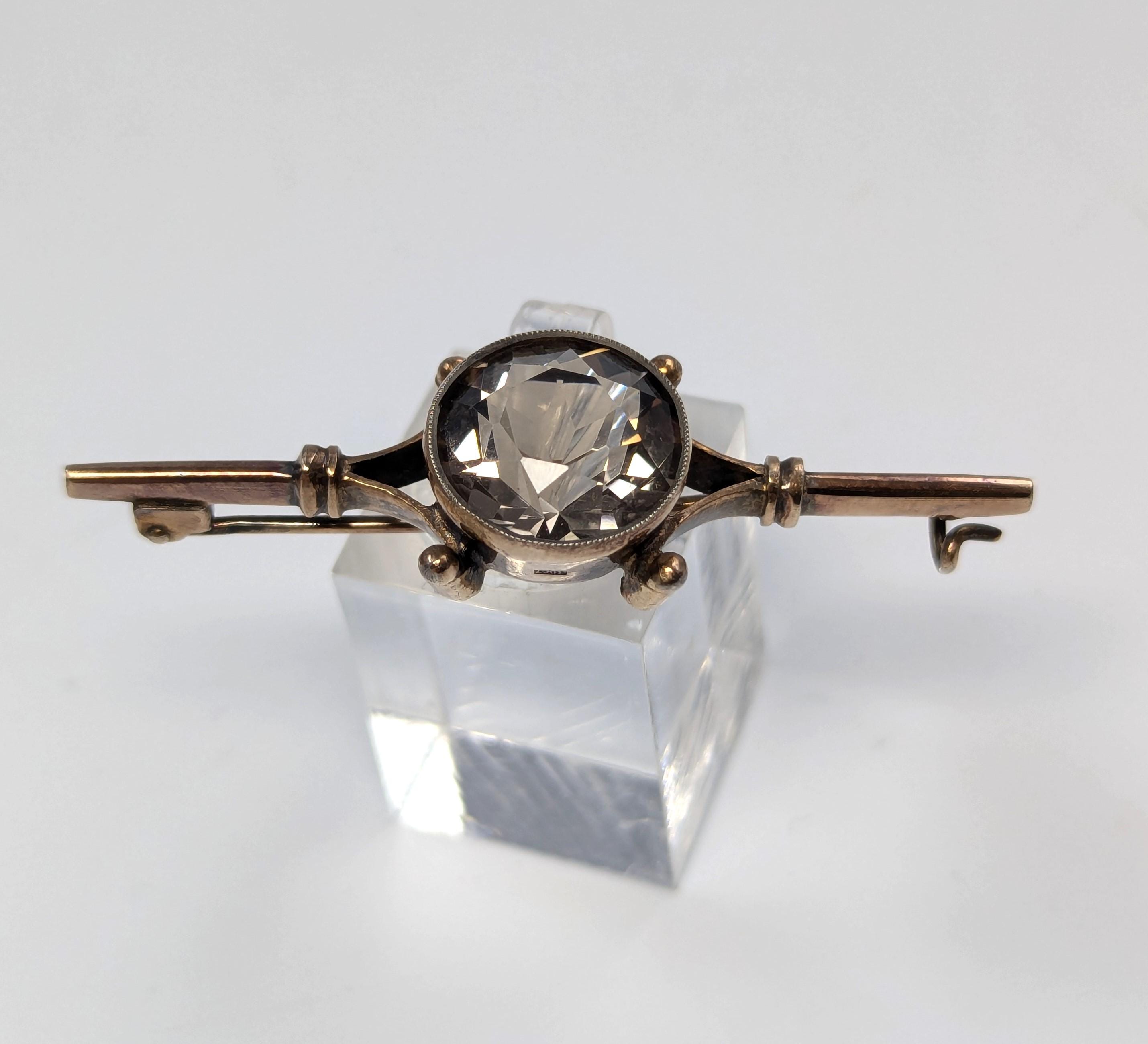 Russian Silver-Gilt Brooch with Smoky Topaz