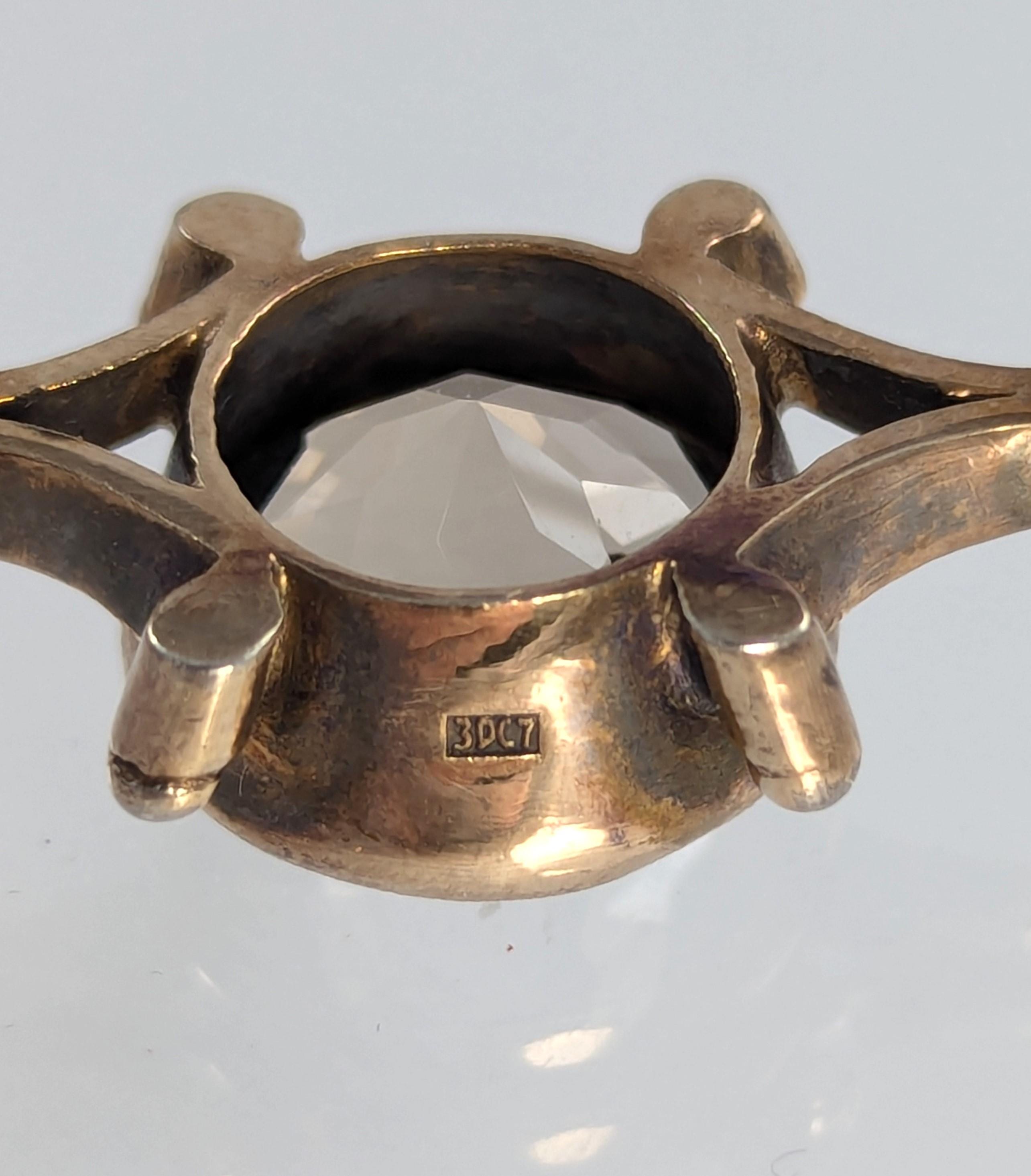 Russian Silver-Gilt Brooch with Smoky Topaz