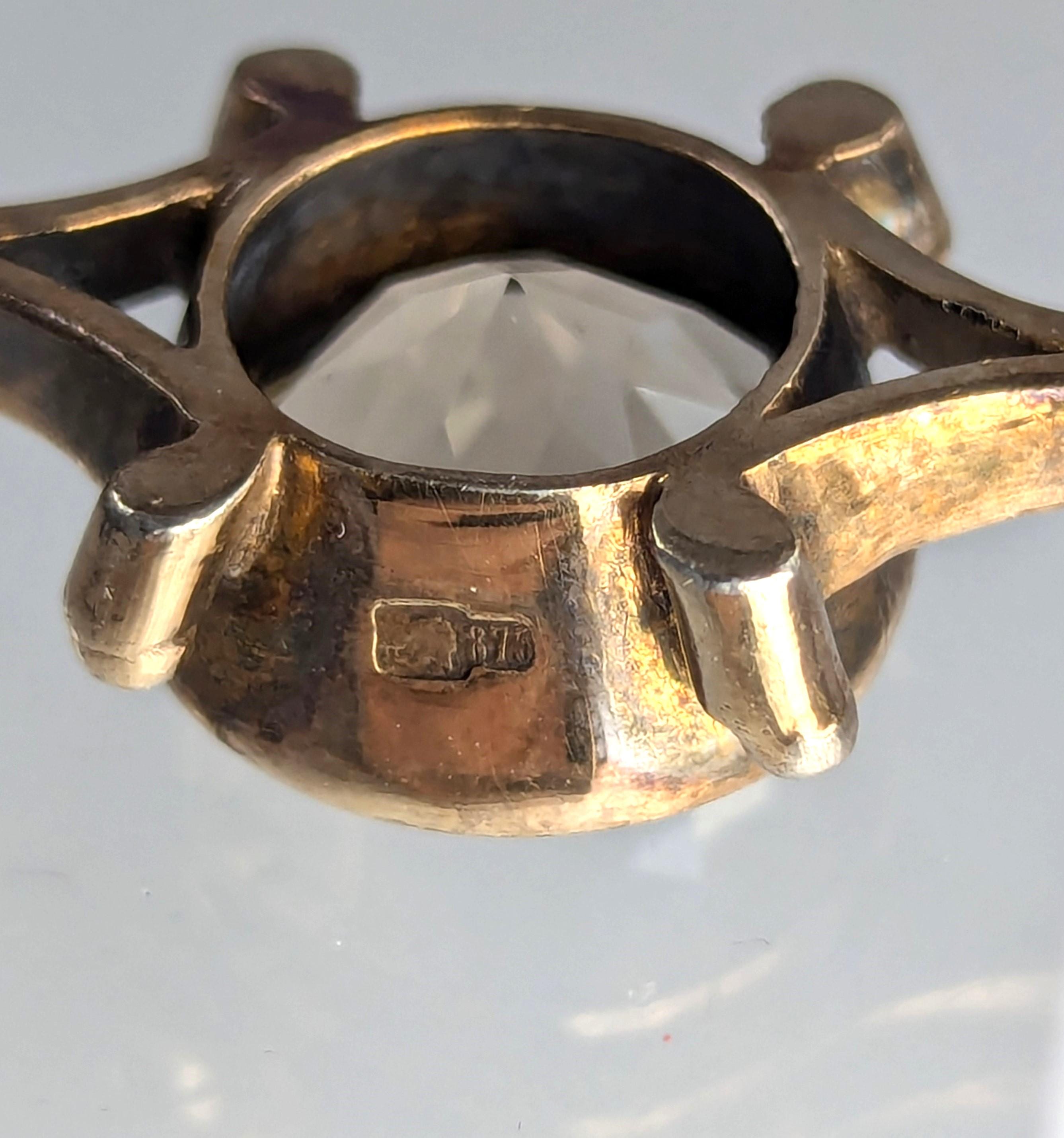 Russian Silver-Gilt Brooch with Smoky Topaz