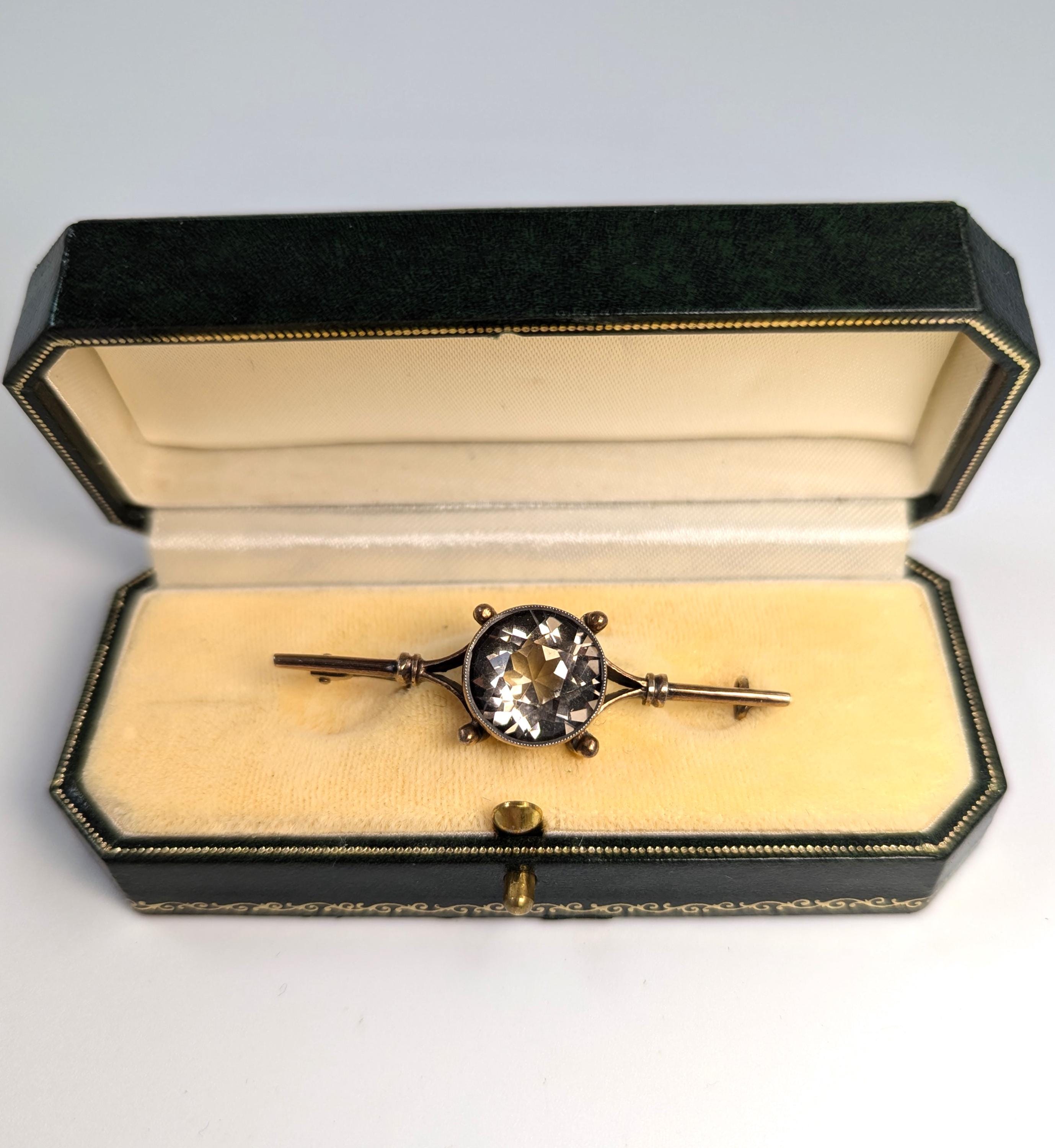 Russian Silver-Gilt Brooch with Smoky Topaz