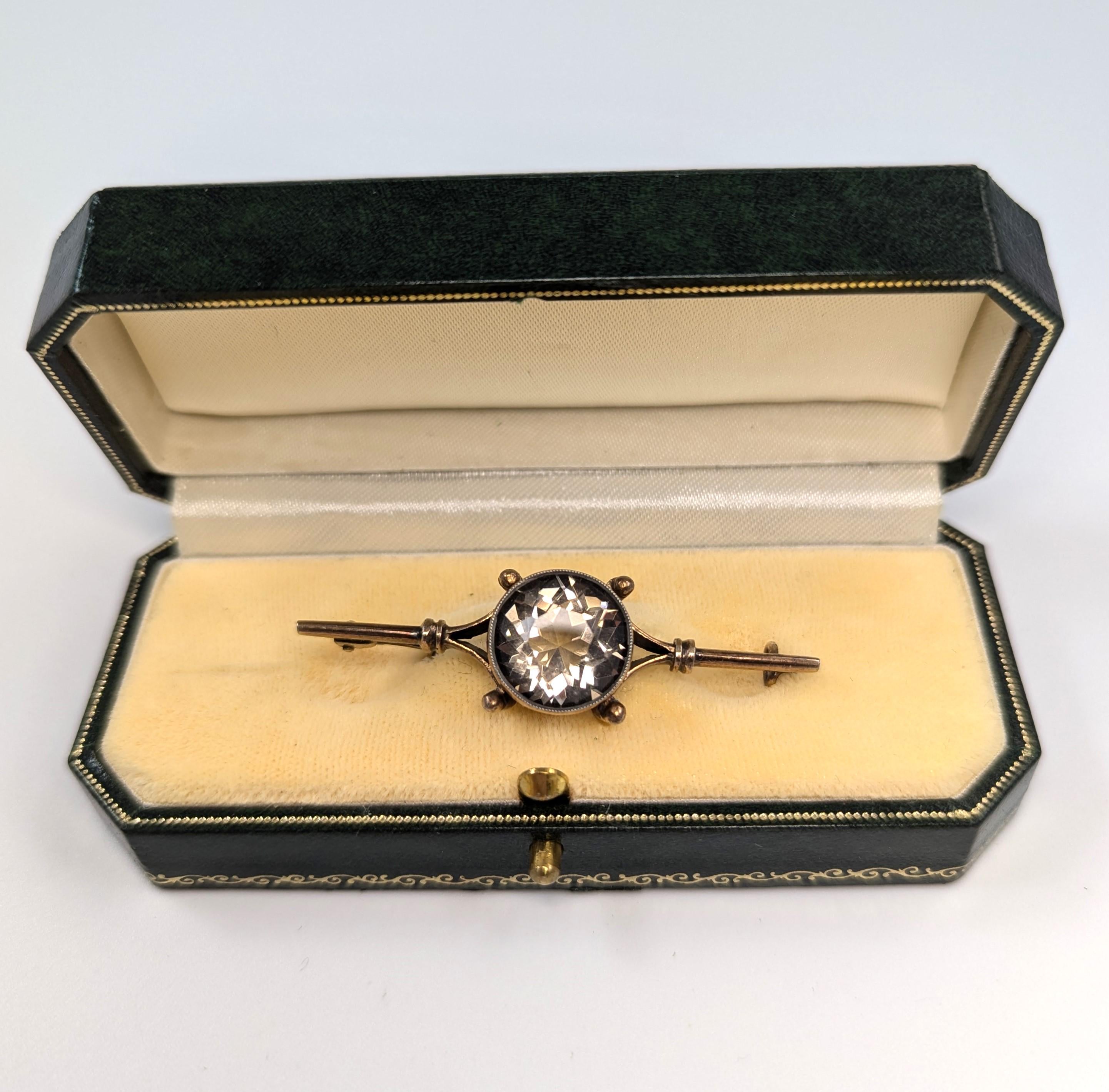 Russian Silver-Gilt Brooch with Smoky Topaz