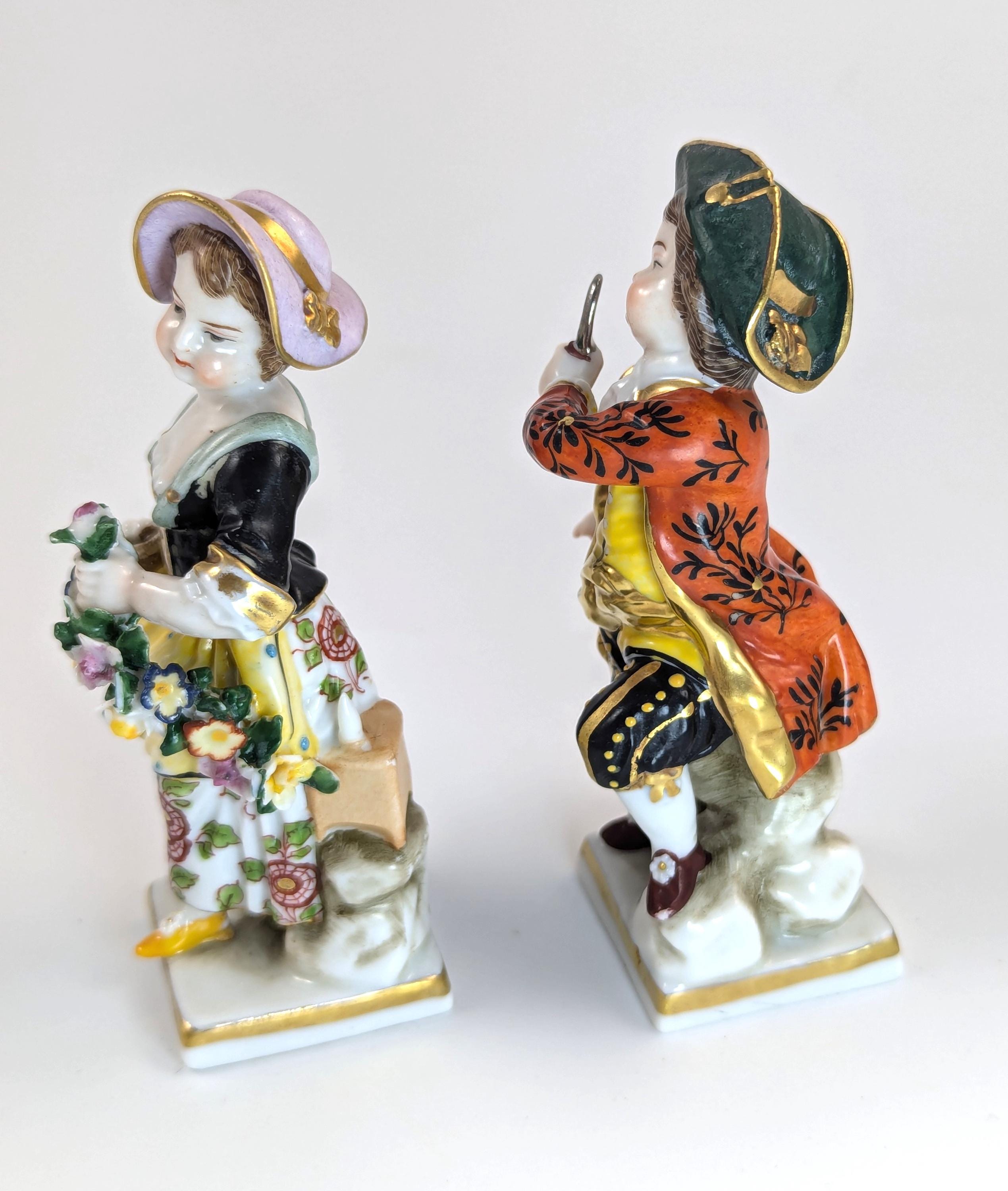 Antique Porcelain Figurines of Farmer and Gardener, in Chelsea Style,  19th