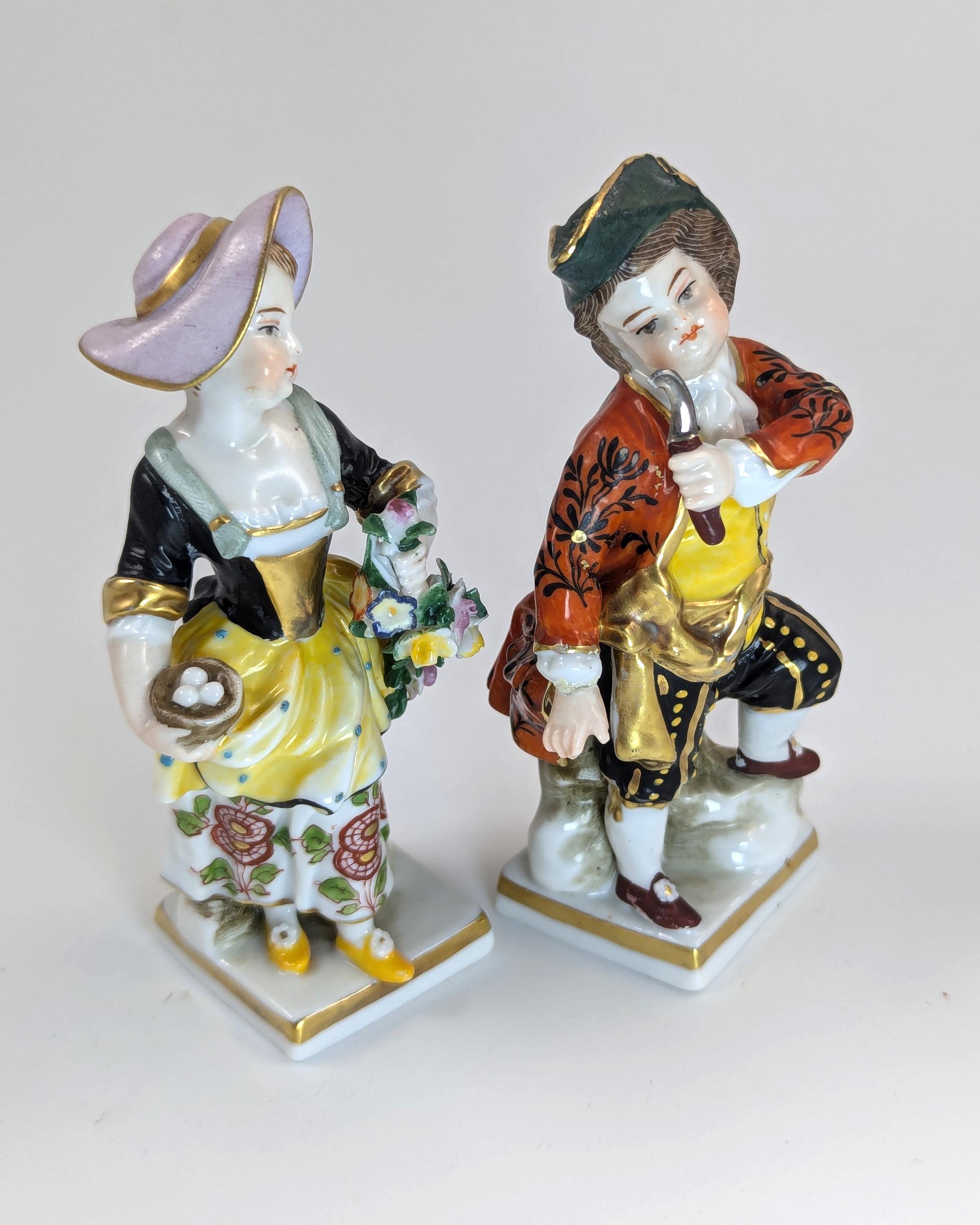 Antique Porcelain Figurines of Farmer and Gardener, in Chelsea Style,  19th