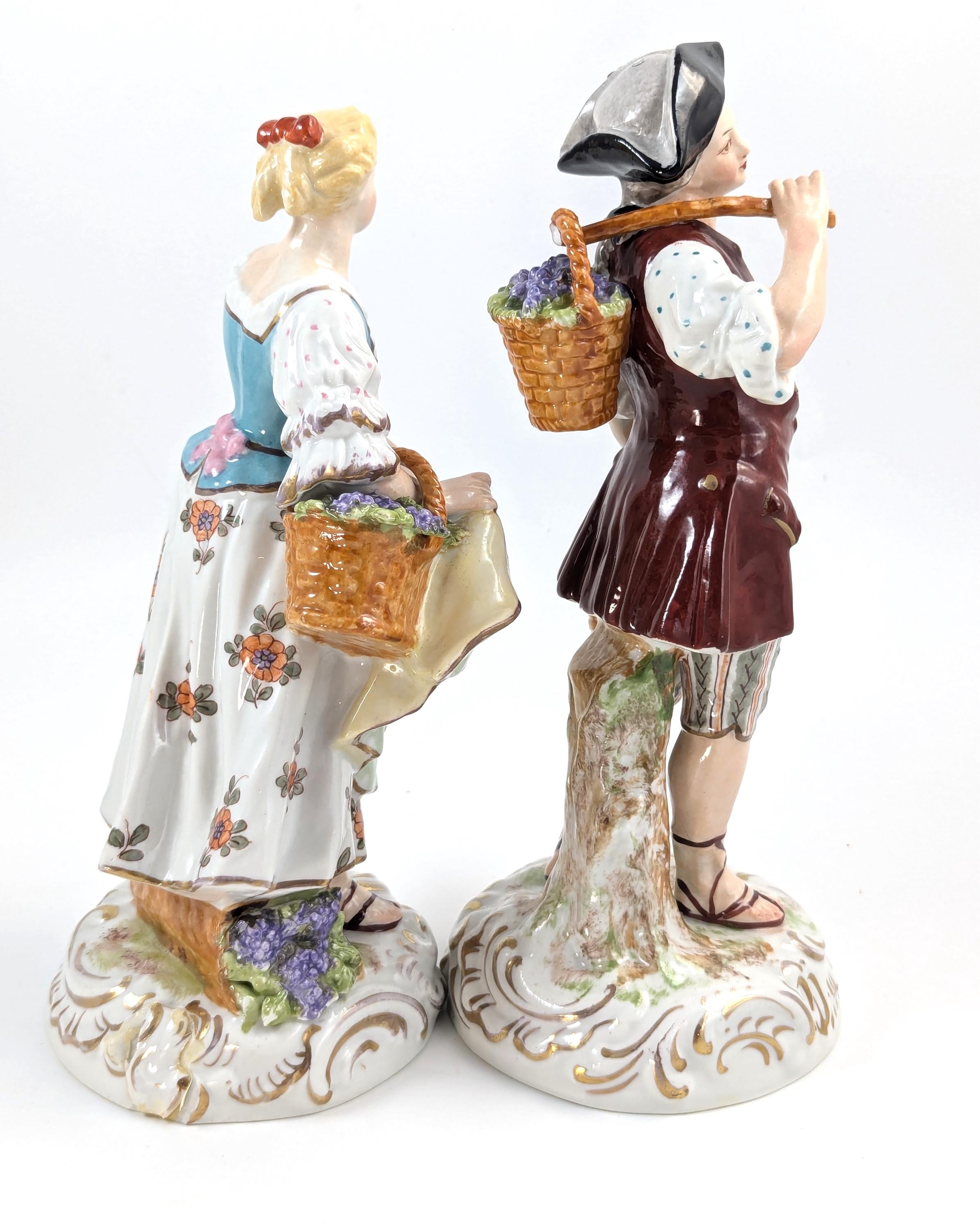Antique porcelain figurines of Grape Harvesters, France, Sèvres Style, 19th