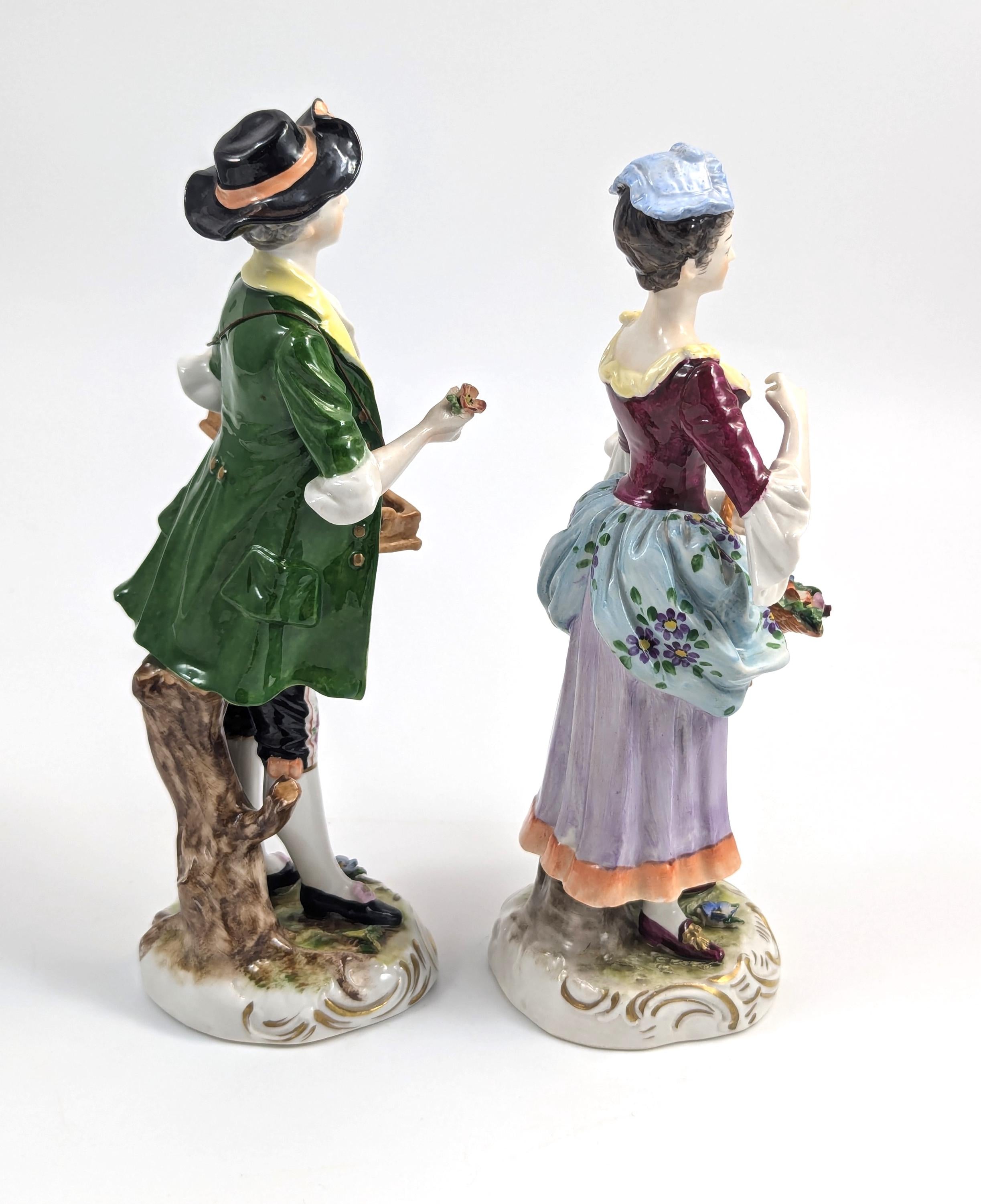 Porcelain Figurines of Flower Sellers by Volkstedt, Germany