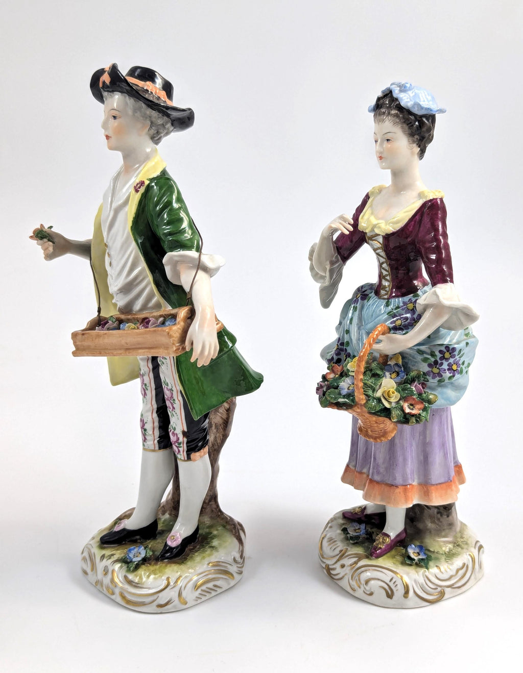 Porcelain Figurines of Flower Sellers by Volkstedt, Germany