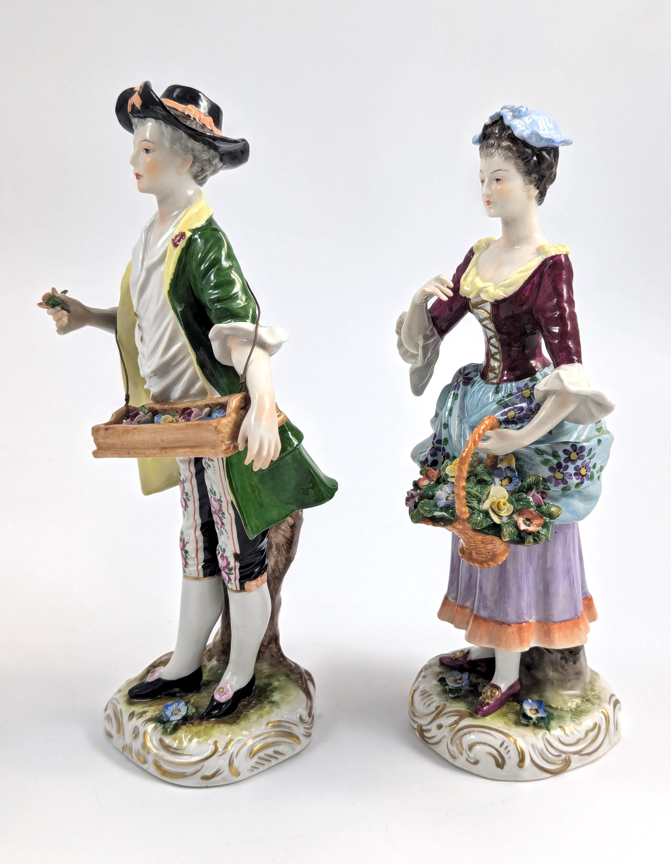Porcelain Figurines of Flower Sellers by Volkstedt, Germany