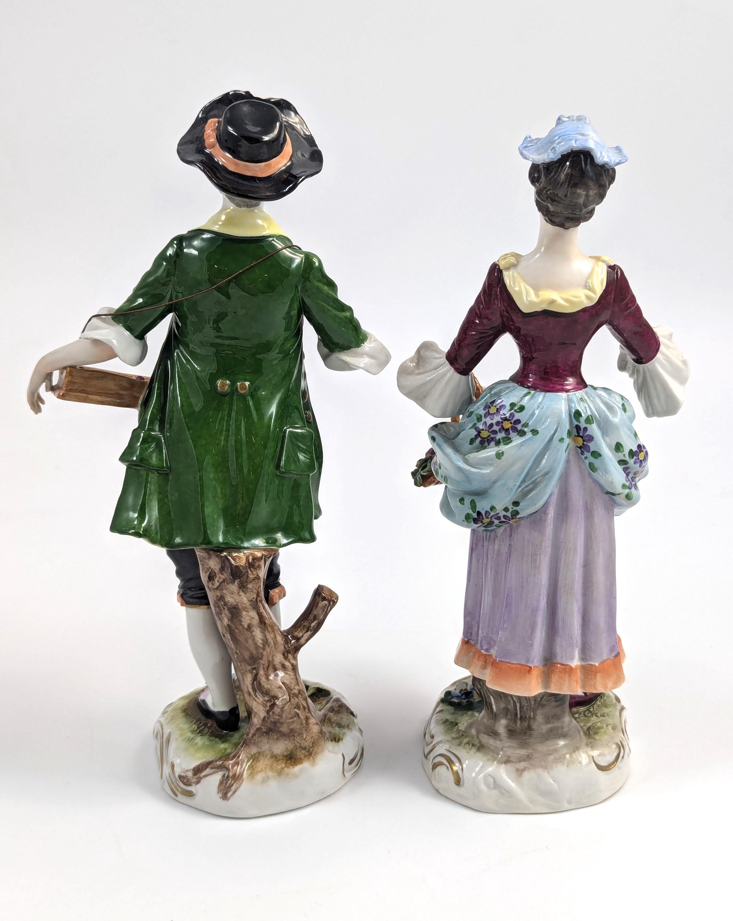 Porcelain Figurines of Flower Sellers by Volkstedt, Germany