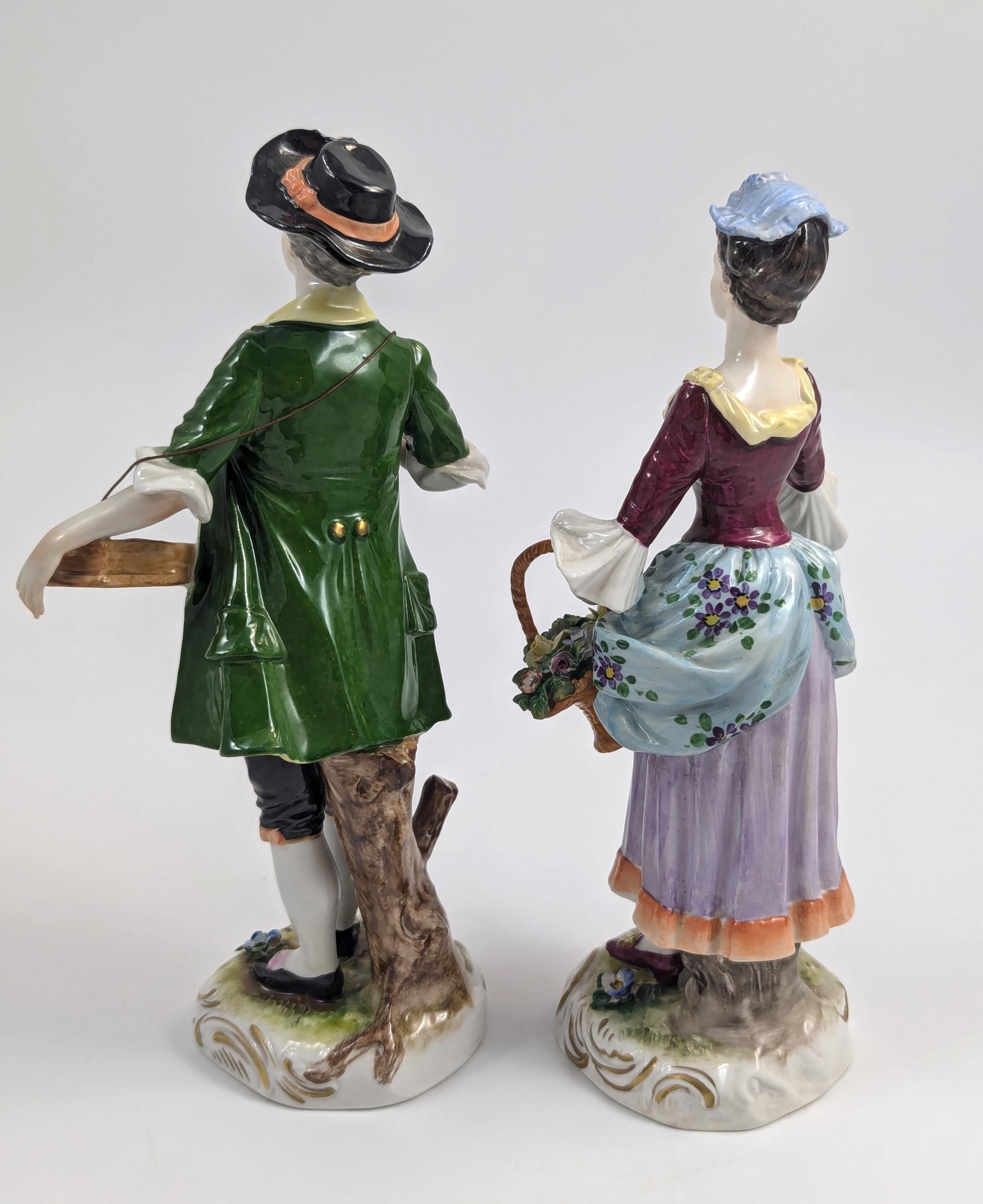 Porcelain Figurines of Flower Sellers by Volkstedt, Germany
