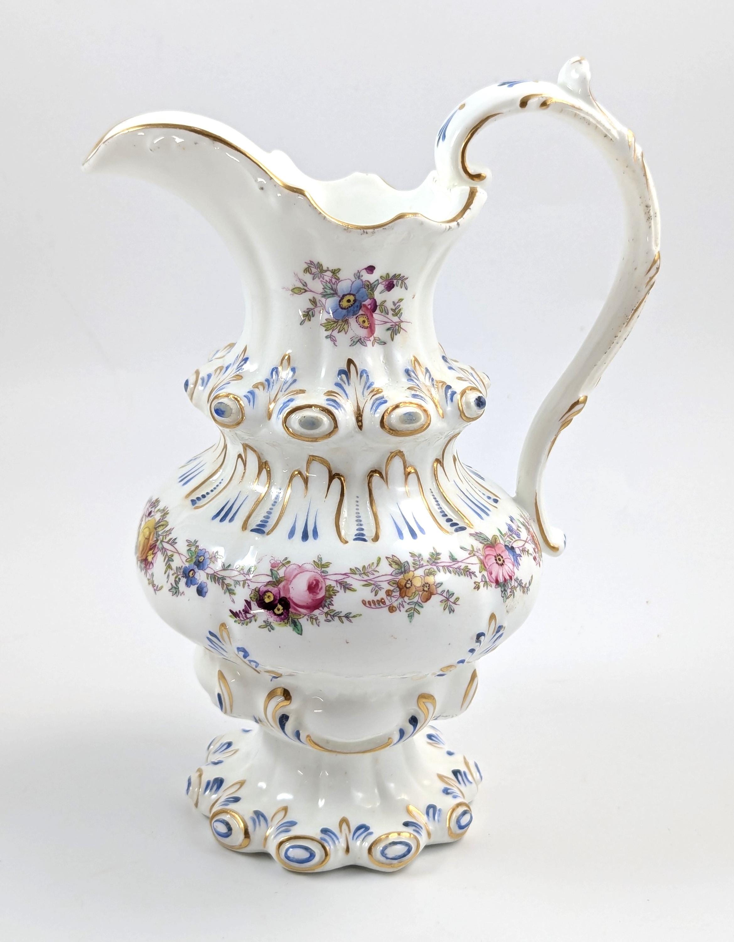 Antique Dresden Porcelain Jug: Hand-Painted Floral Spray, Gilded Accents