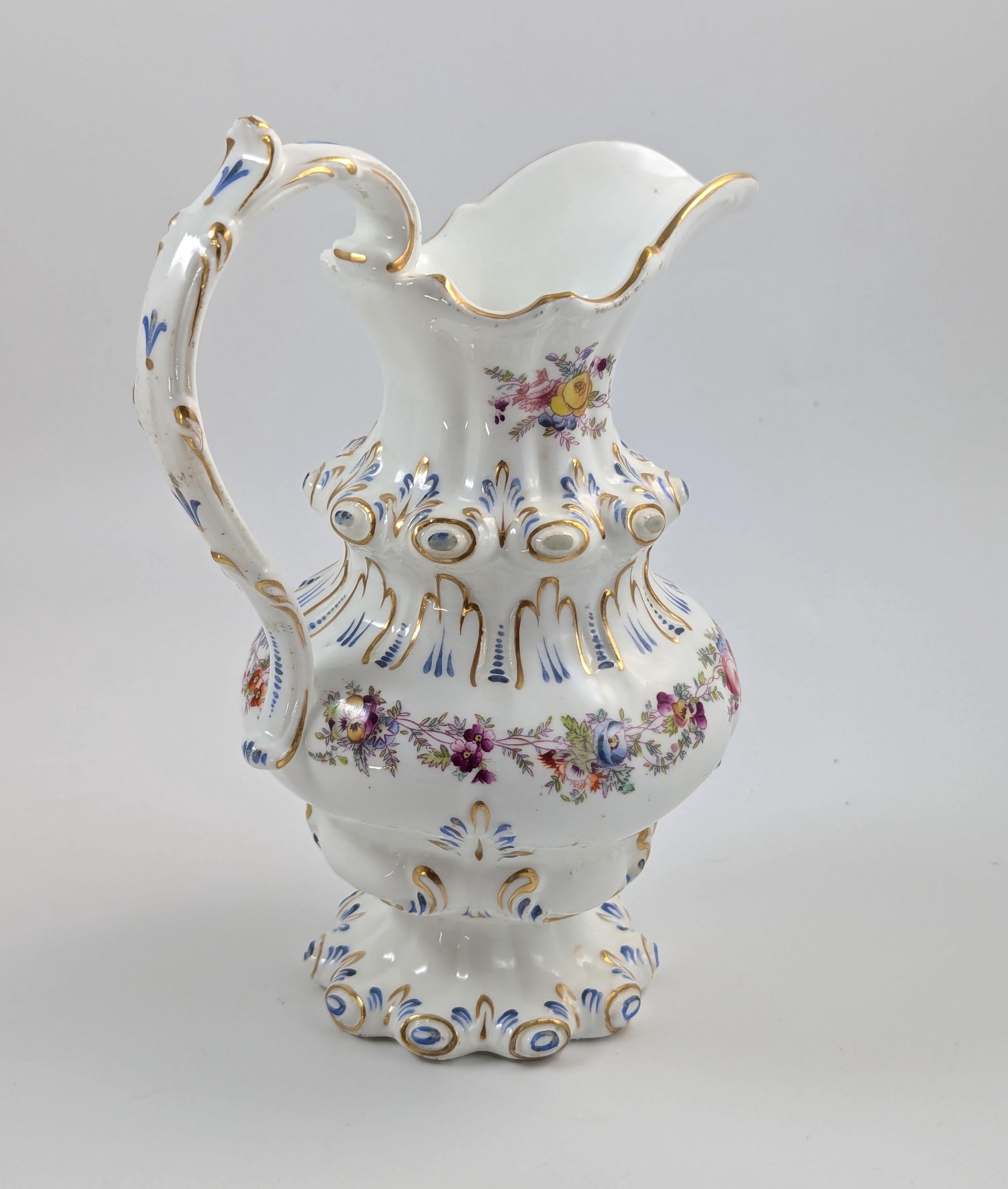 Antique Dresden Porcelain Jug: Hand-Painted Floral Spray, Gilded Accents